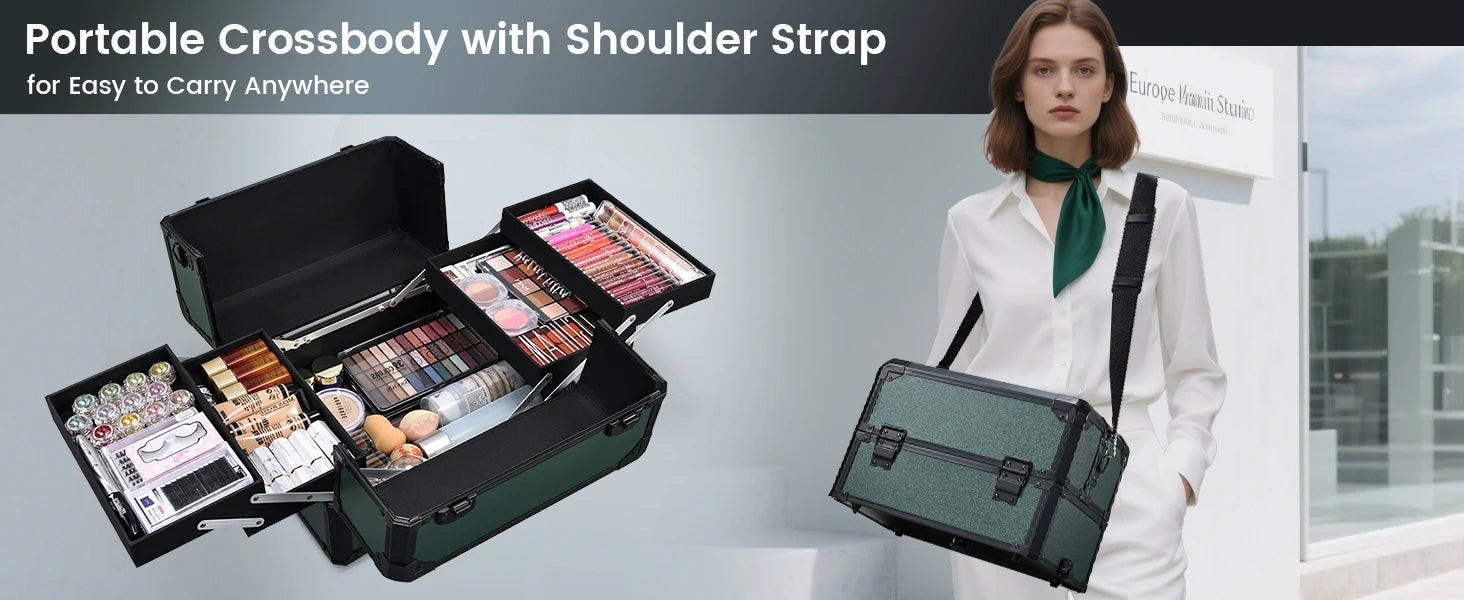 Professionele Rollende Make-up Koffer 5-in-1 – Groot, Duurzaam en Lichtgewicht Trolley voor Cosmetica en Beauty Accessoires