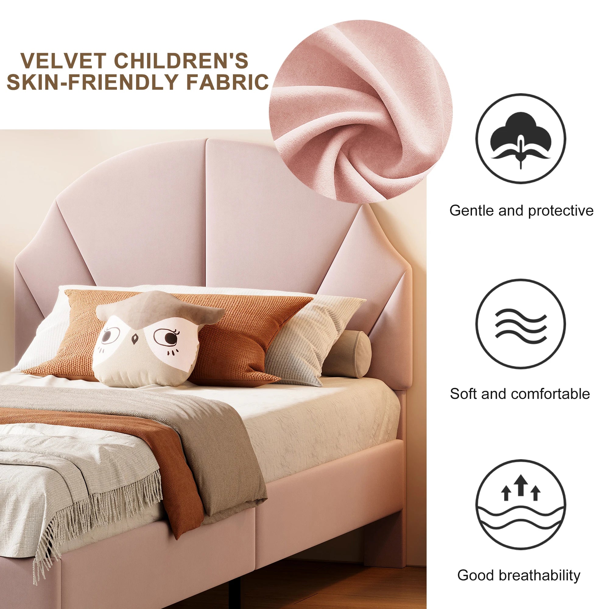 Kinderbed 90x200 Meisjesbed Fluweel Bloemenkroon – Speels & Stijlvol