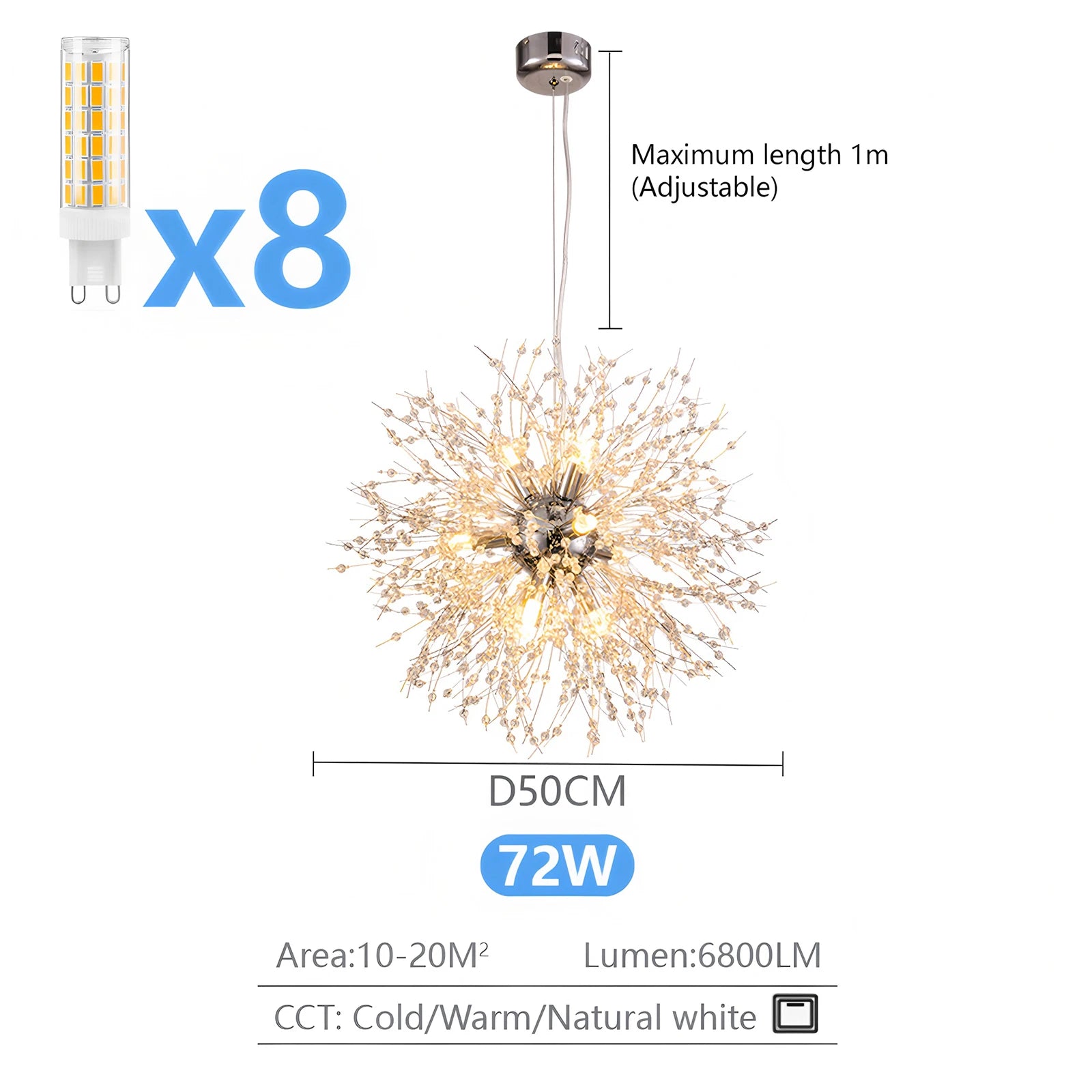 Moderne LED Hanglamp Paardenbloem Kristal – Luxe Kroonluchter Design (Goud/Zilver)