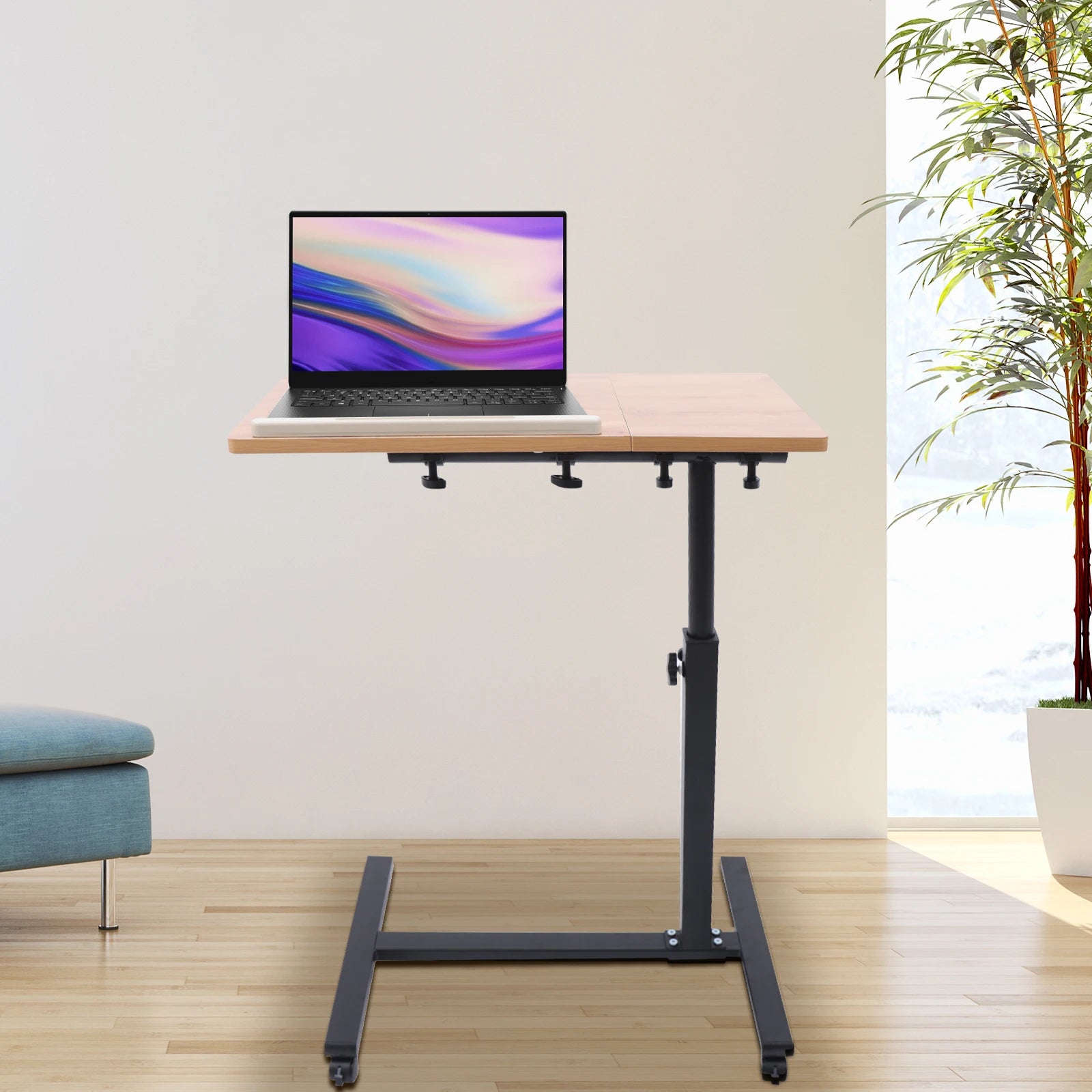 Verstelbaar Laptopbureau 360° Draaibaar – Mobiele Laptoptafel met Wielen – Ergonomisch Bureau in Hoogte Verstelbaar voor Thuiswerken en Studeren