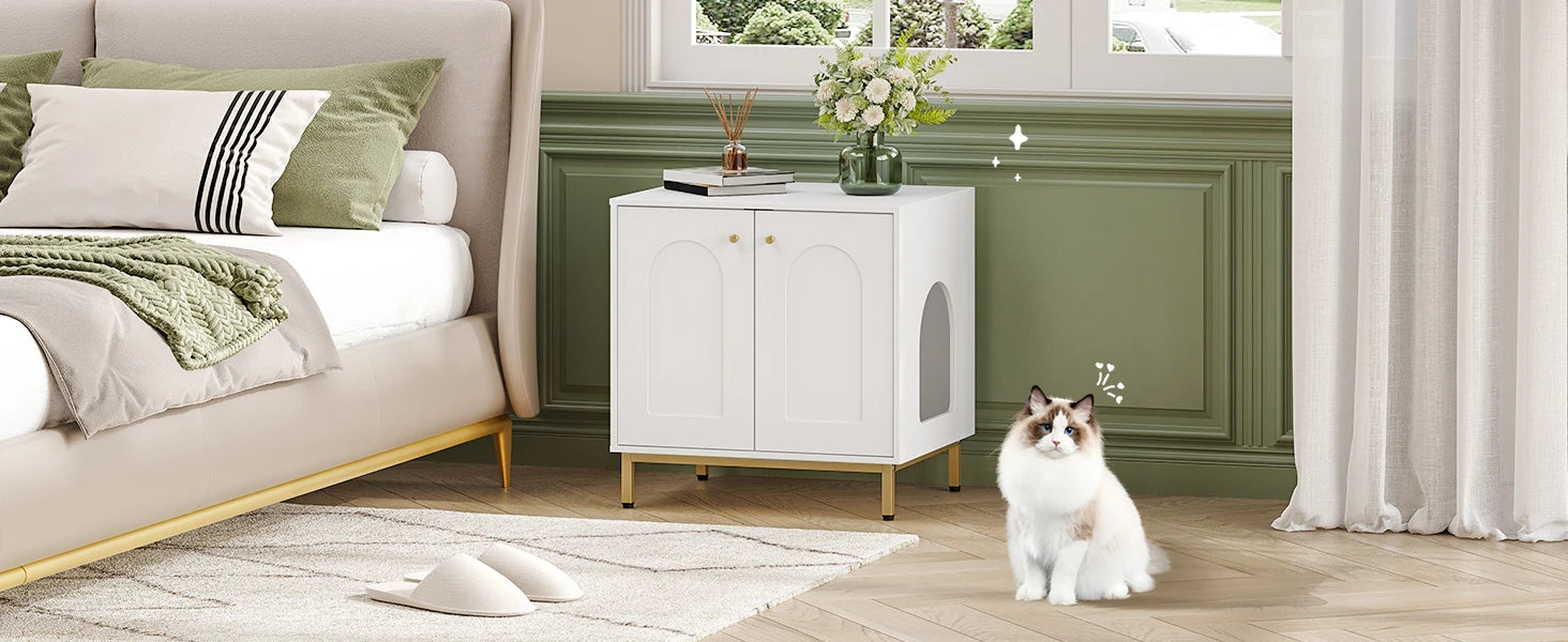 Kattenbak Kast – Stijlvolle Kattenbak Verbergmeubel met Zij-ingang en Zijtafel‑functie