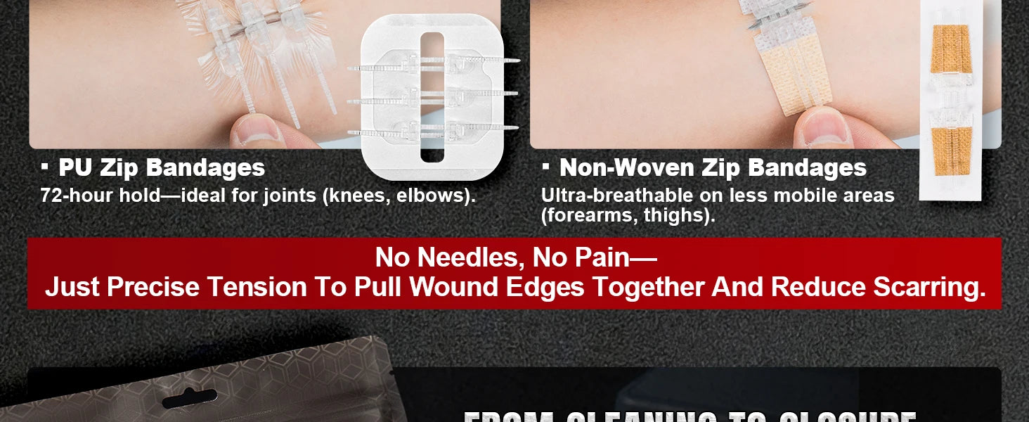 Zip Stitch Wondsluitstrip Set – Snelle en Pijnloze Hechtingskit voor Snijwonden & EHBO