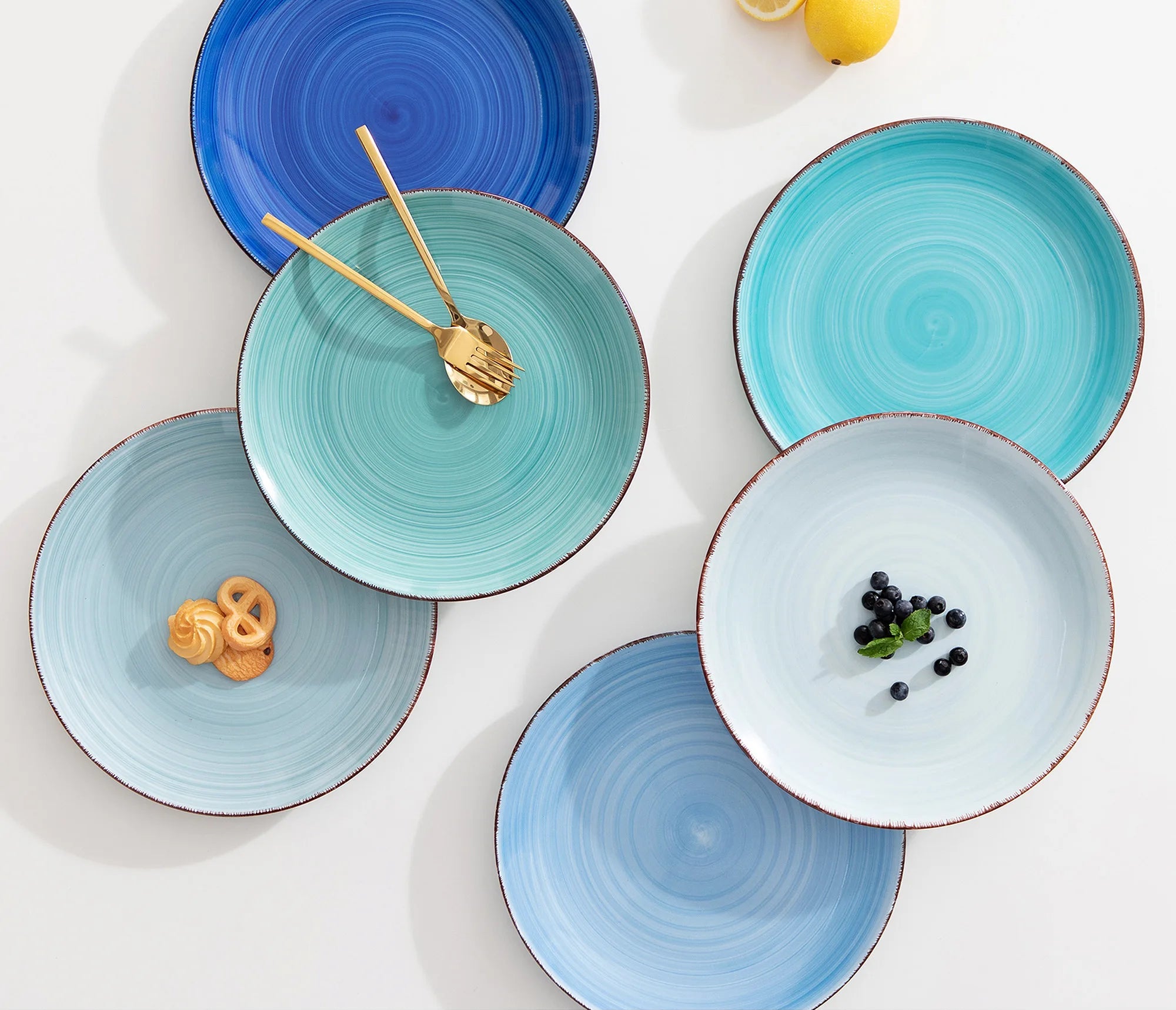 Dinerbord Set 6 Stuks 26,5 cm – Handgeschilderd Keramiek Servies – Rustieke Blauwe Borden