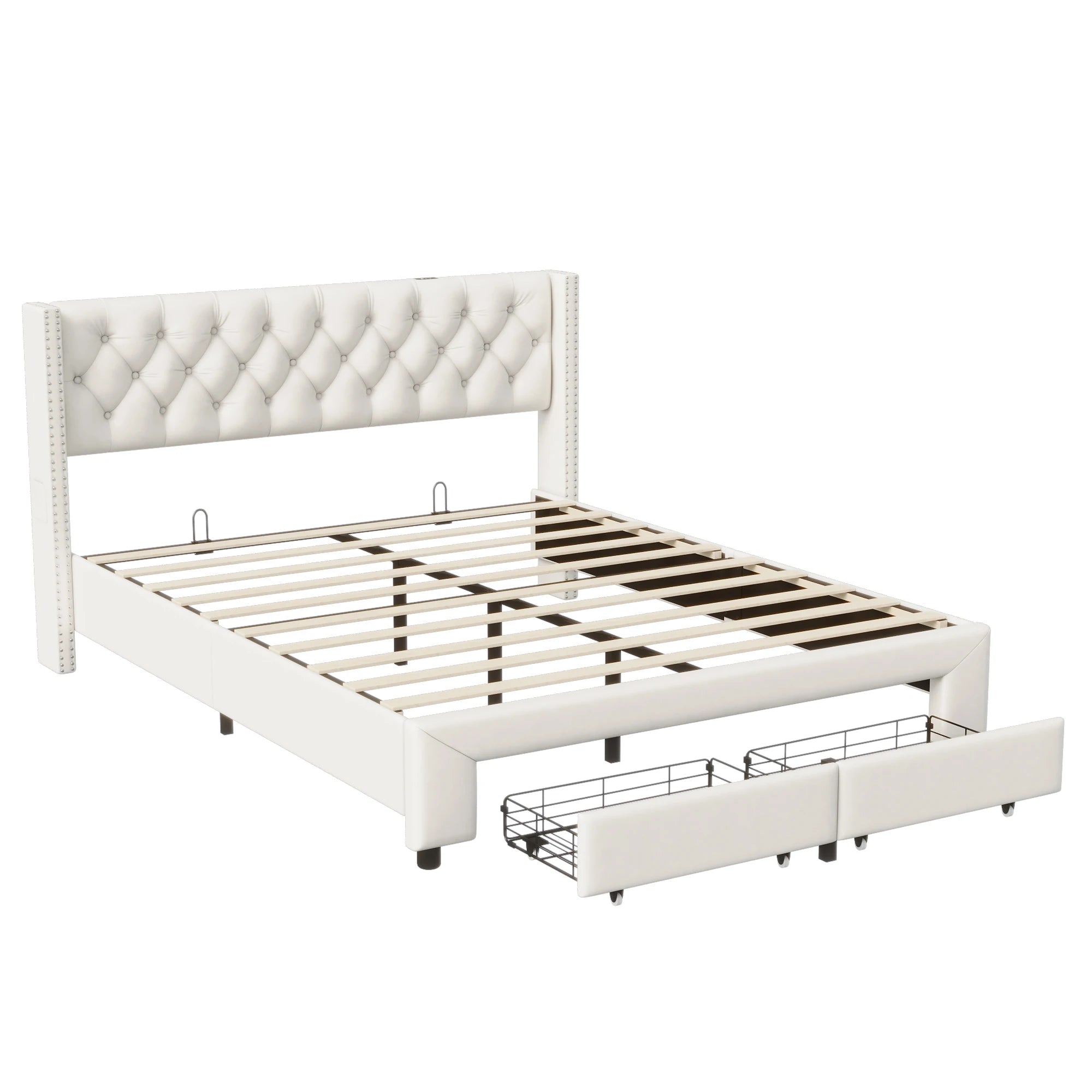 Fluwelen tweepersoonsbed met LED-verlichting, USB-poort en opberglades