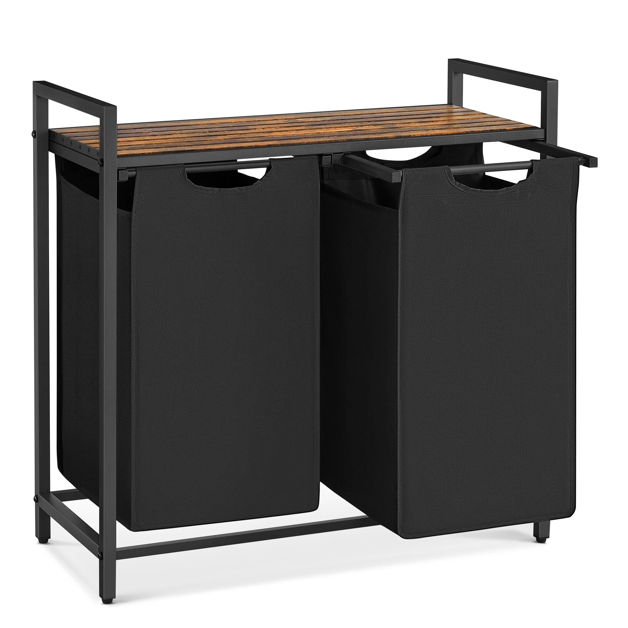 Grote Dubbele Wasmand met 2 Vakjes - 92 L - Stevig Frame & Afneembare Waszakken