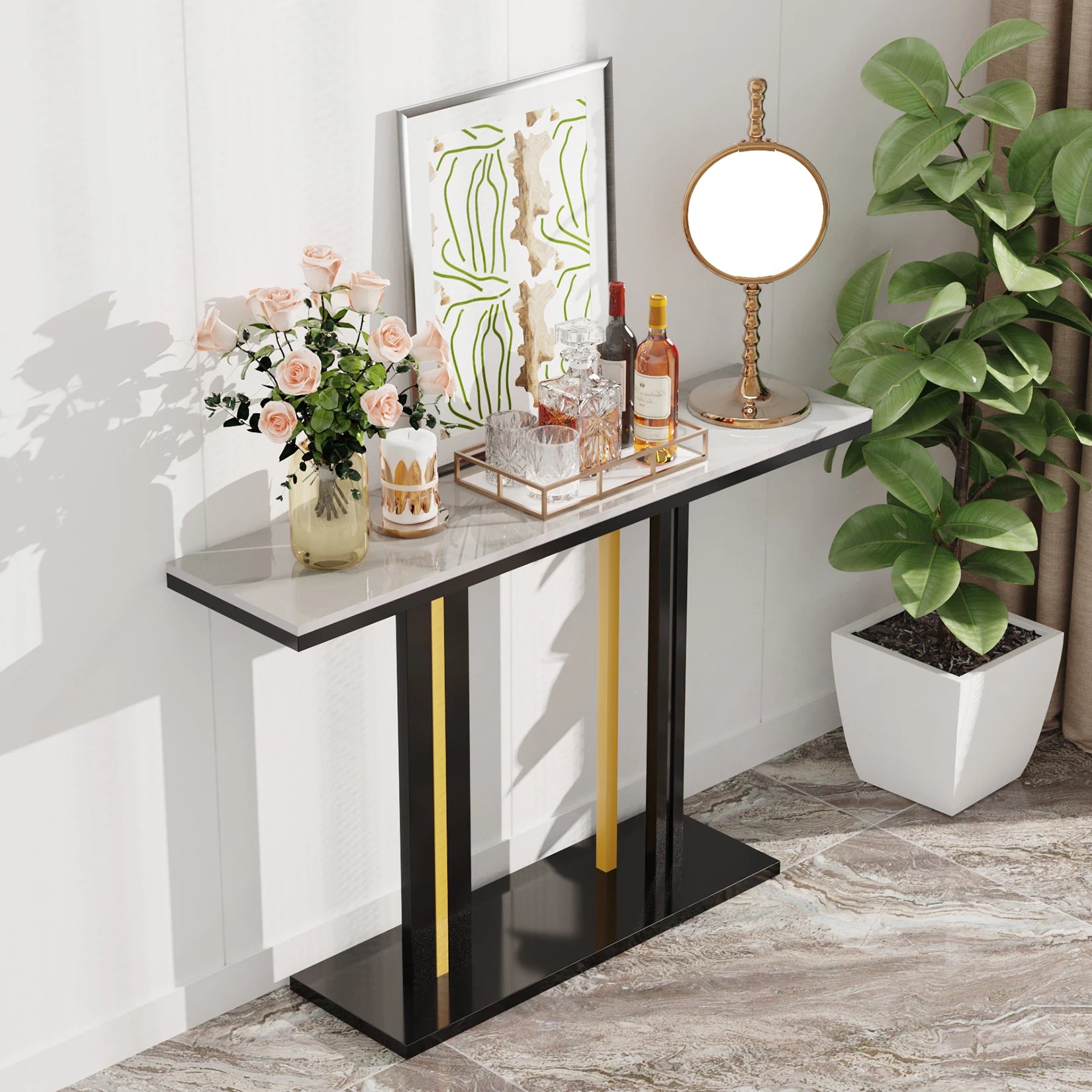 Moderne Console Tafel met Sintered Stone Blad – Smalle Haltafel / Wandtafel Luxe Design 118 cm
