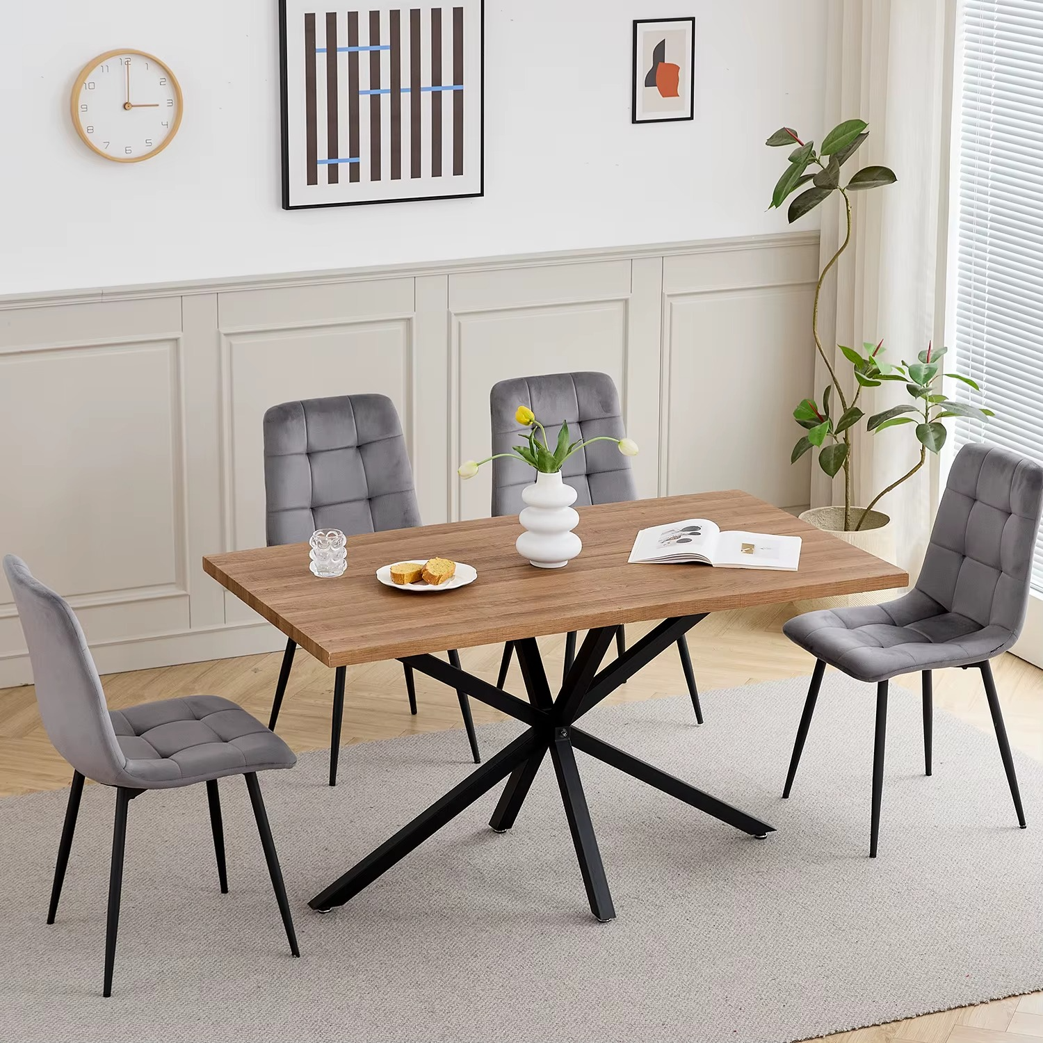 Moderne Rechthoekige Eettafel 140×80 cm – Met Metalen Onderstel voor 4–6 Personen