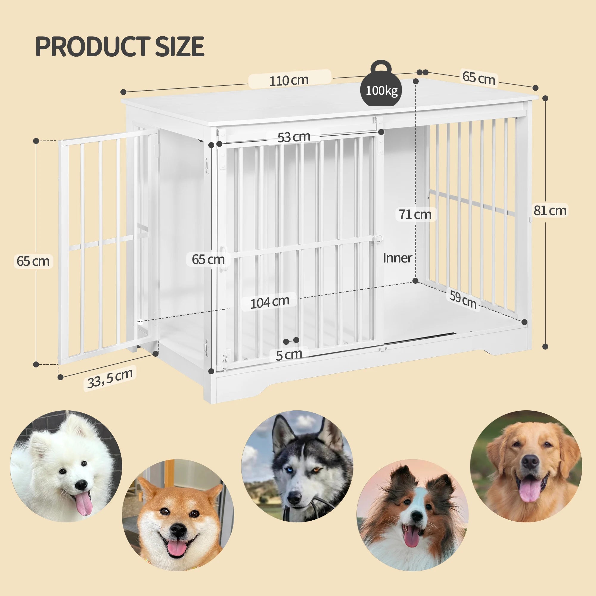 Houten Hondenbench Meubel XL met Schuifdeur – Design Hondenkooi voor Grote Honden – Industrieel Bijzettafel & Bench in Één