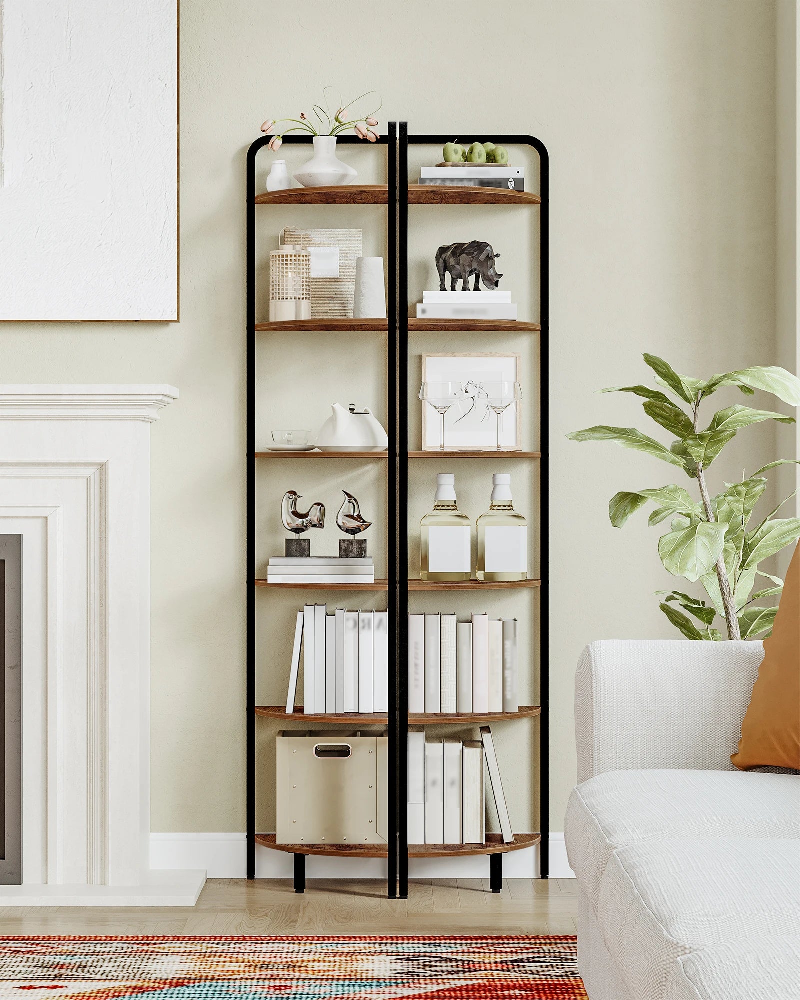 Hoekrek met 6 Planken – Open Boekenplank en Opslagrek voor Woonkamer en Kantoor