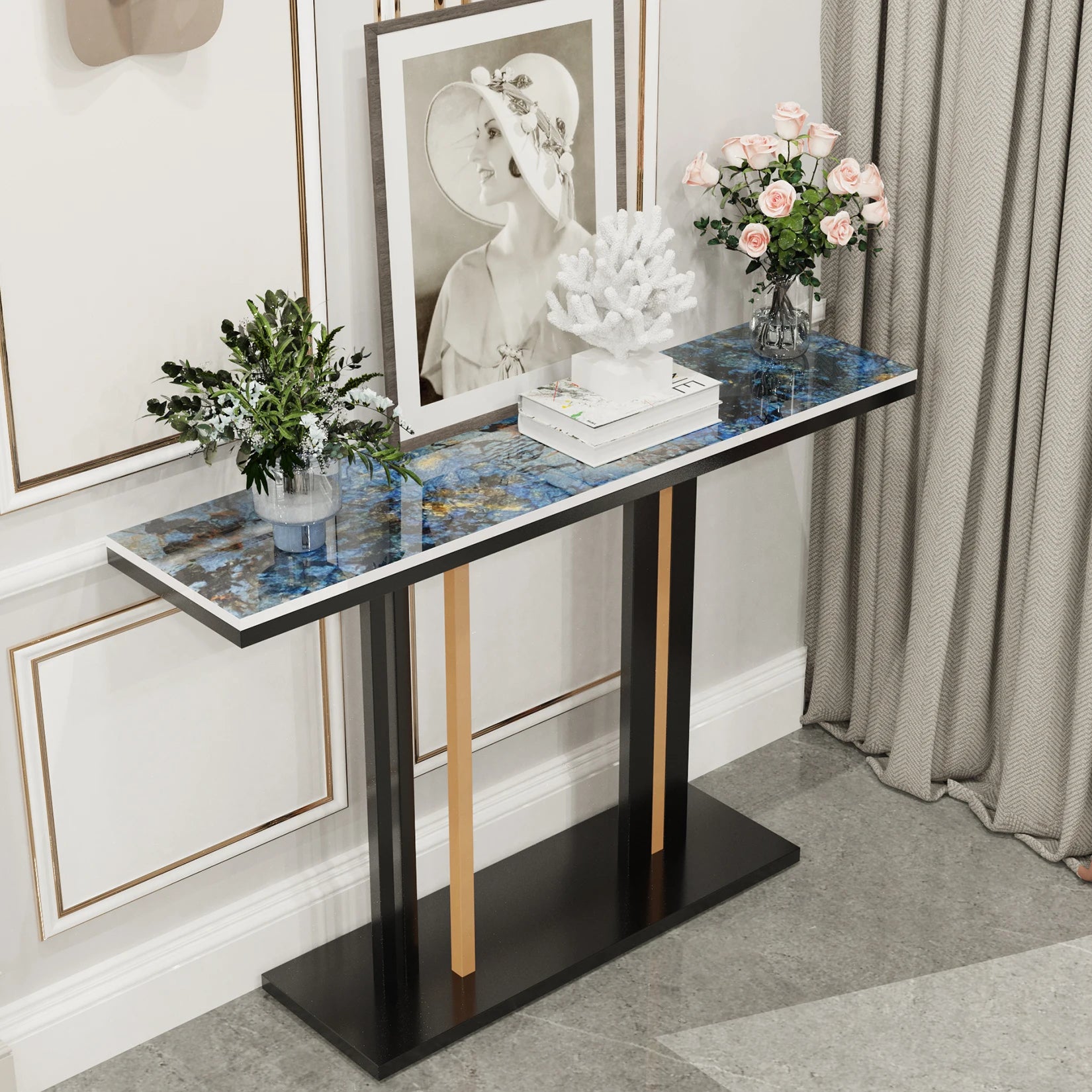 Moderne Console Tafel met Sintered Stone Blad – Smalle Haltafel / Wandtafel Luxe Design 118 cm