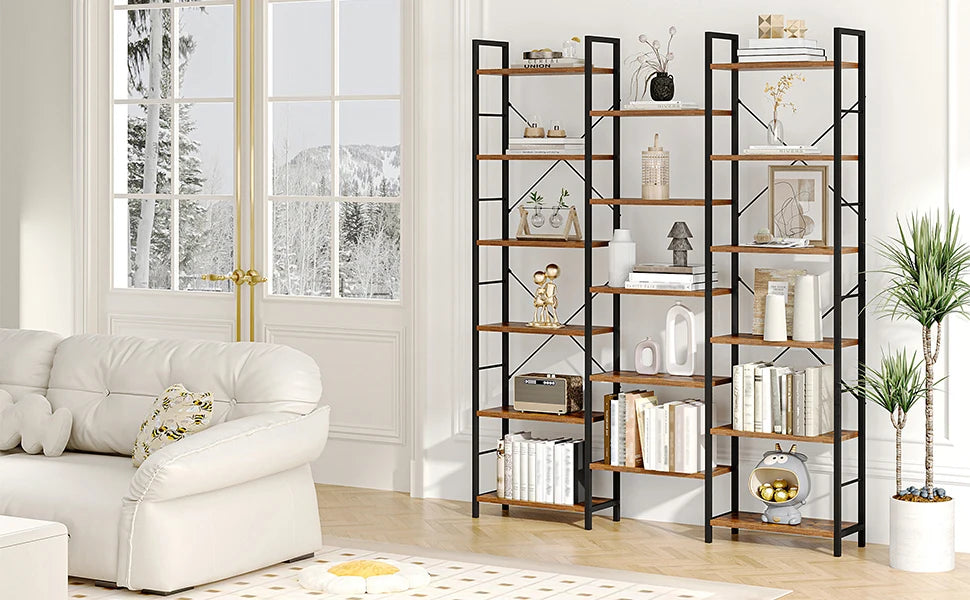 Industriële Boekenkast met 17 Planken – Grote Open Kast met Metalen Frame en Verstelbare Planken voor Woonkamer & Slaapkamer