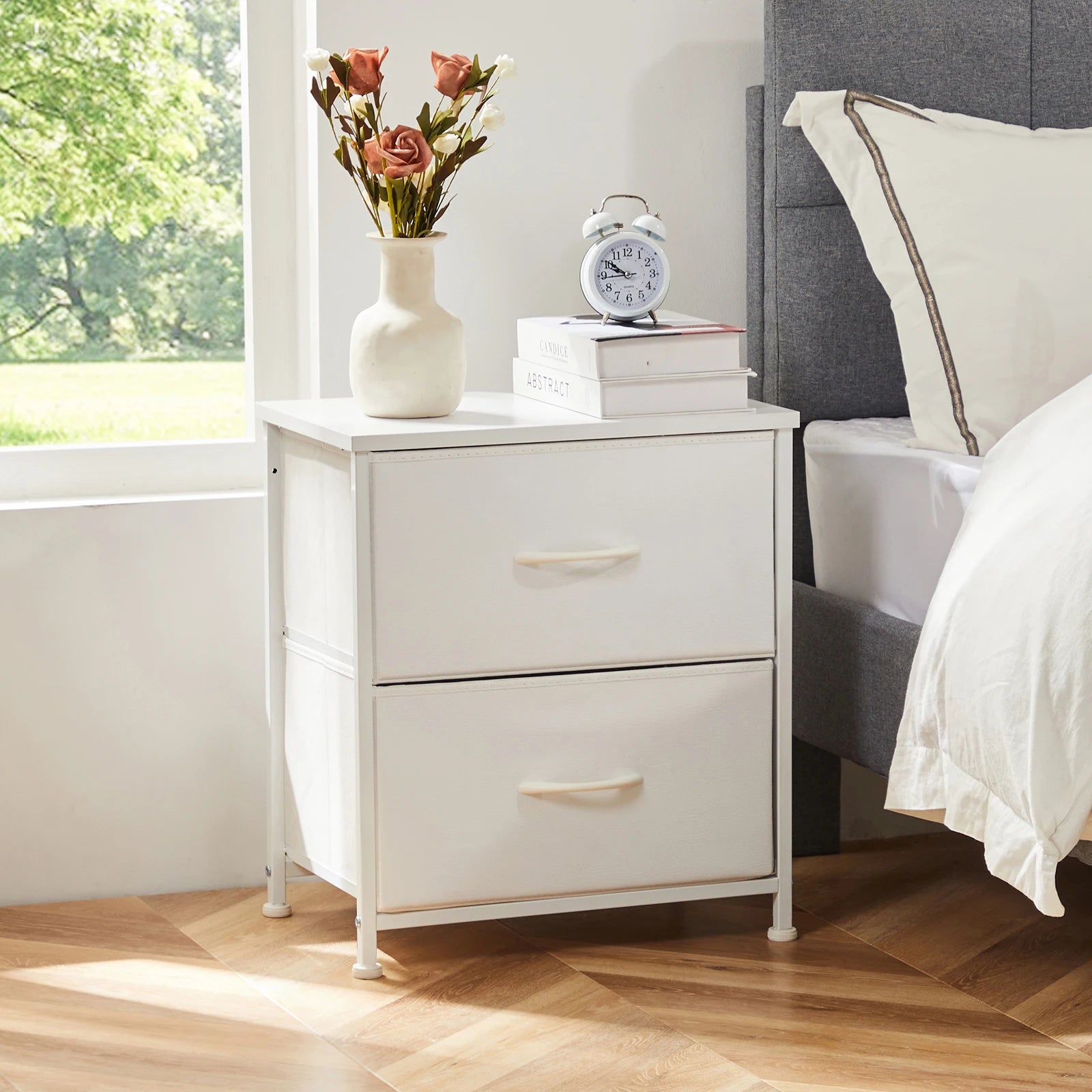 Multifunctioneel Nachtkastje met 2 Stoffen Lades – Modern Bijzettafel voor Slaapkamer en Woonkamer
