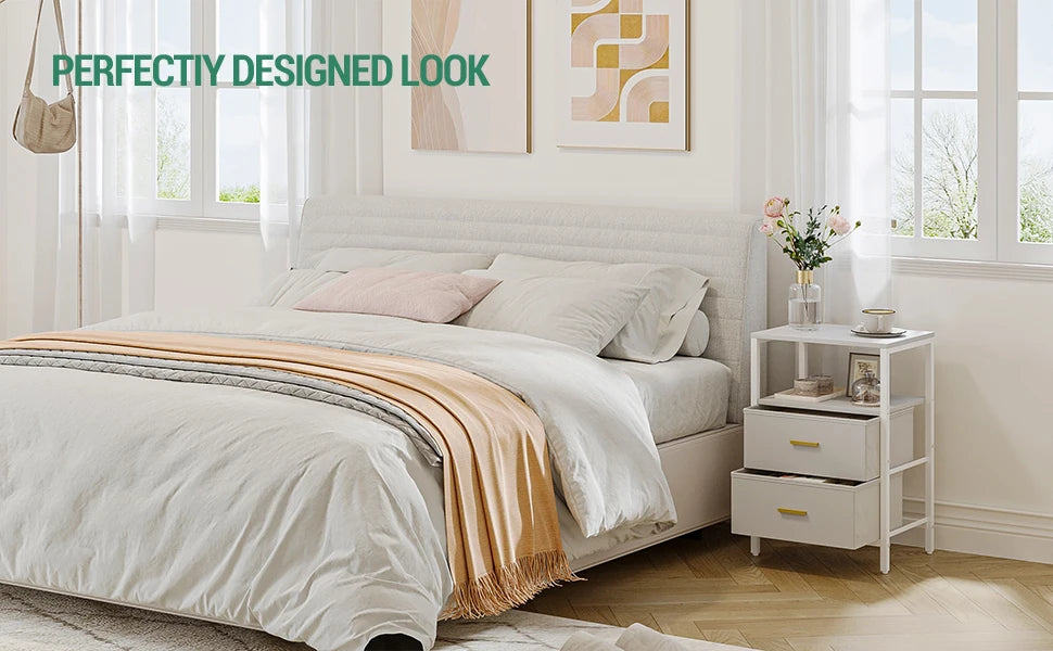 Bedside Table set van 2 – Moderne Nachtkastjes met 2 Laden en Open Vak – Wit