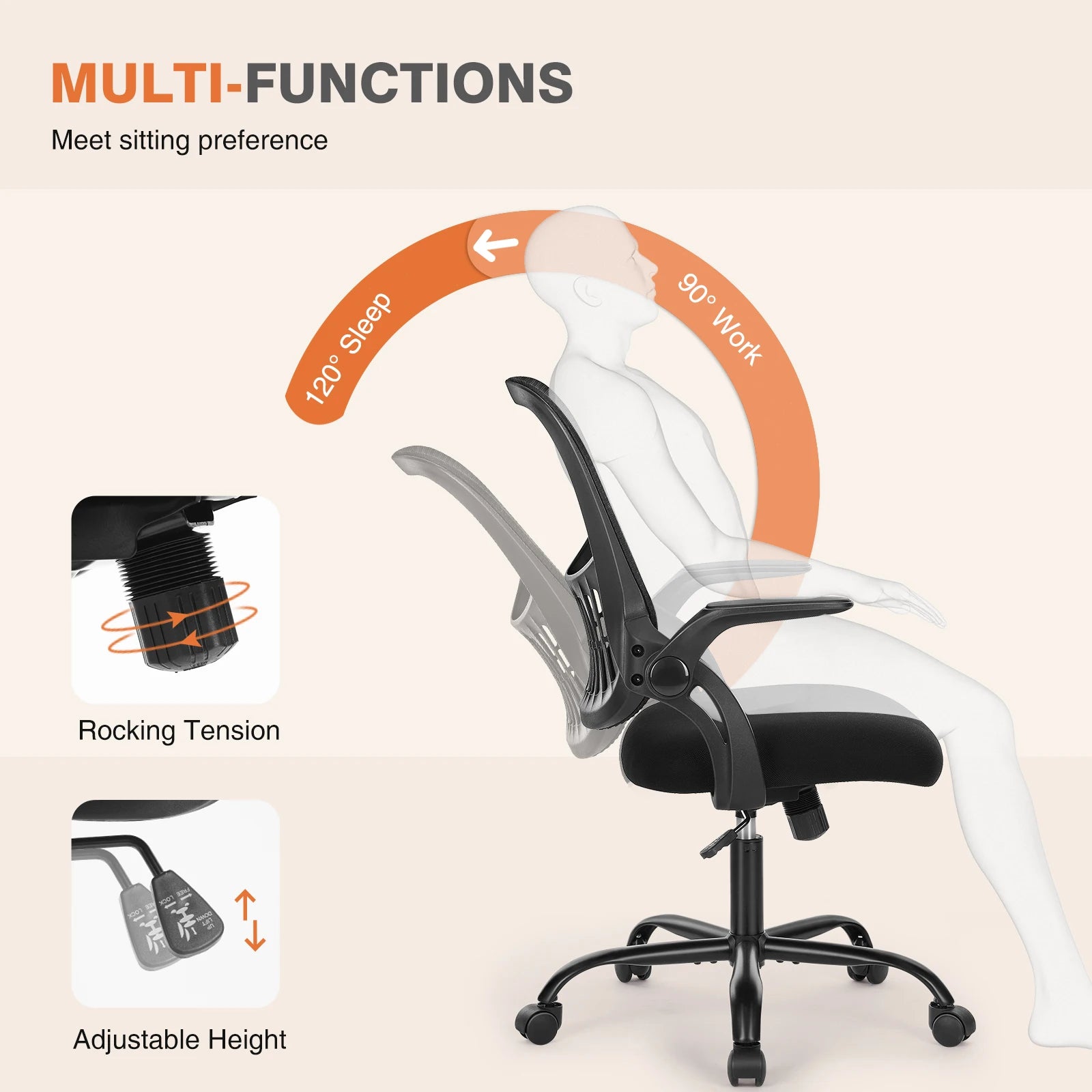 Ergonomische Mid‑Back Mesh Bureaustoel – Comfortabele Kantoorstoel met Lendensteun en Zwenkwielen