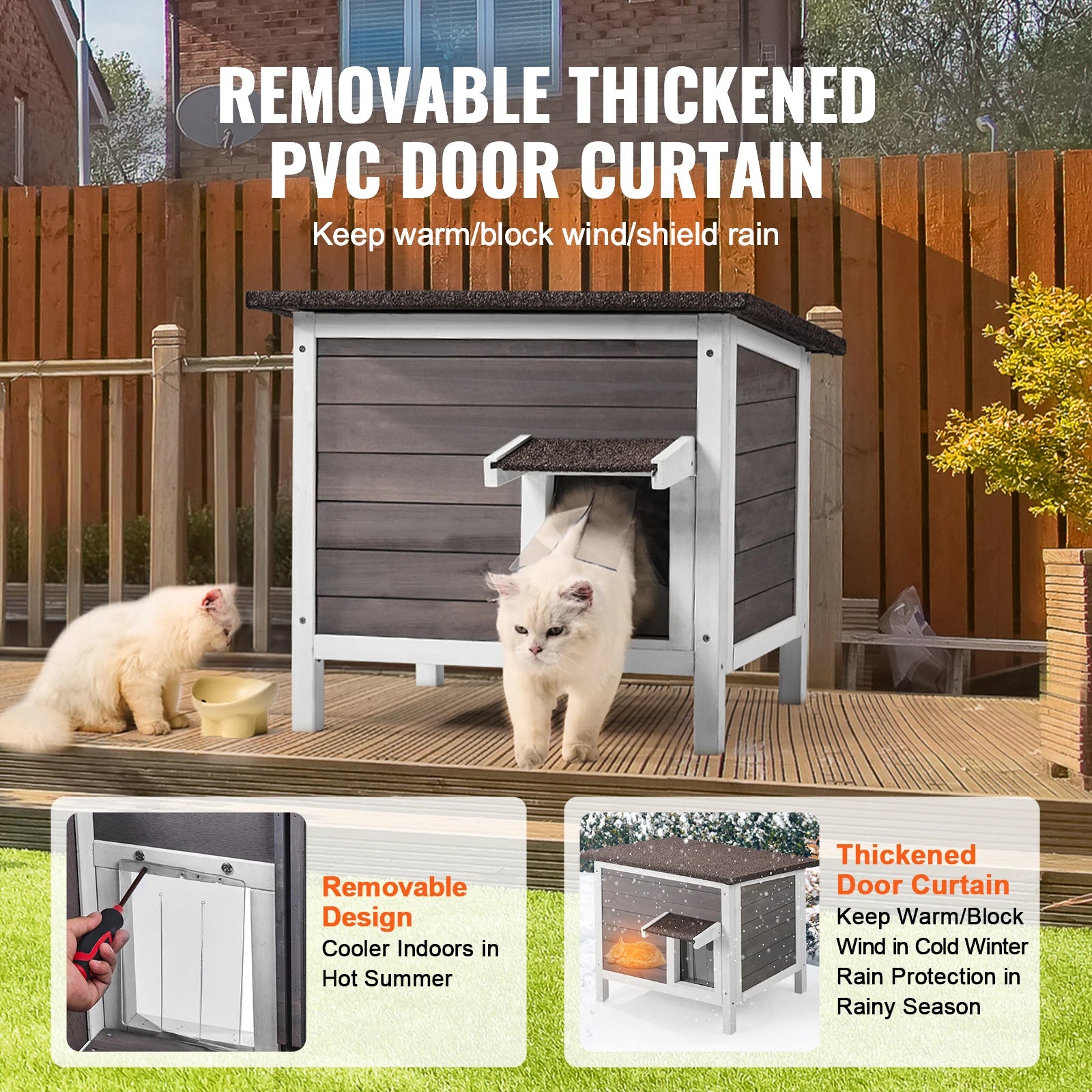 Geïsoleerd Buiten Kattenhuis Hout – Weerbestendig Kattenhok met Dak en PVC Deur – Winterproof Kattenverblijf voor Buiten