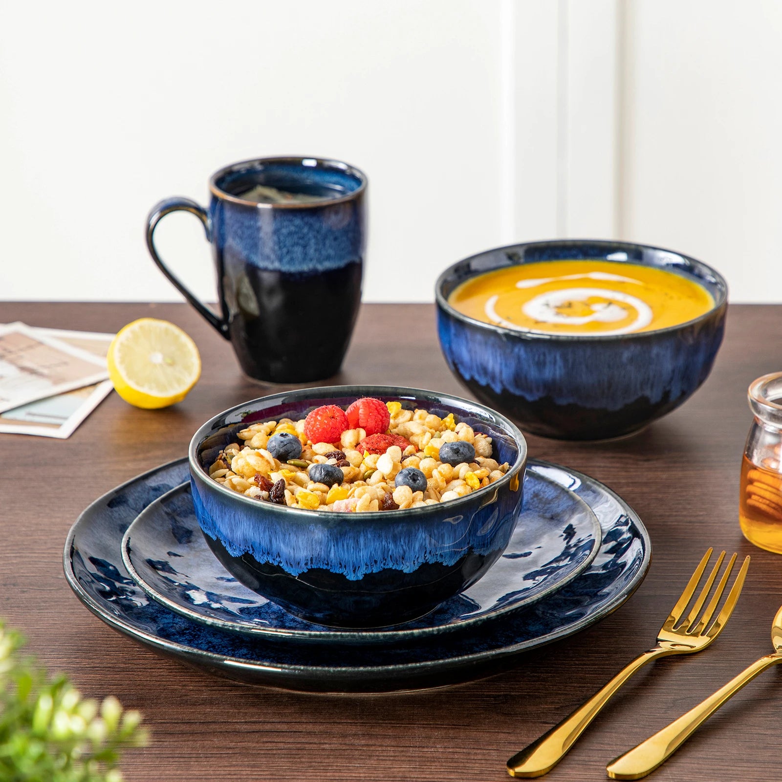 Keramiek Serviesset – Luxe Porselein Servies 16/32/48-delig – Magnetron & Vaatwasser Bestendig – Modern Servies voor 4, 8 of 12 Personen