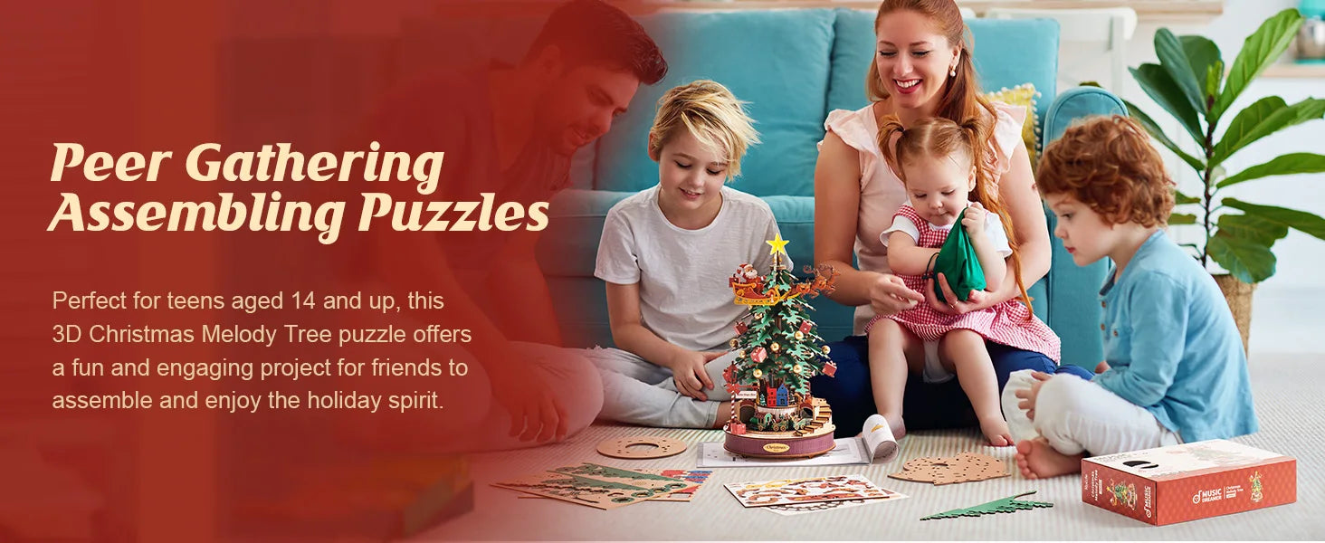 3D Houten Kerstboom Muziekdoos met Licht – DIY Kerstpuzzel met Kerstmelodieën – Decoratieve Kerst Muziekdoos voor Tafeldecoratie en Cadeau