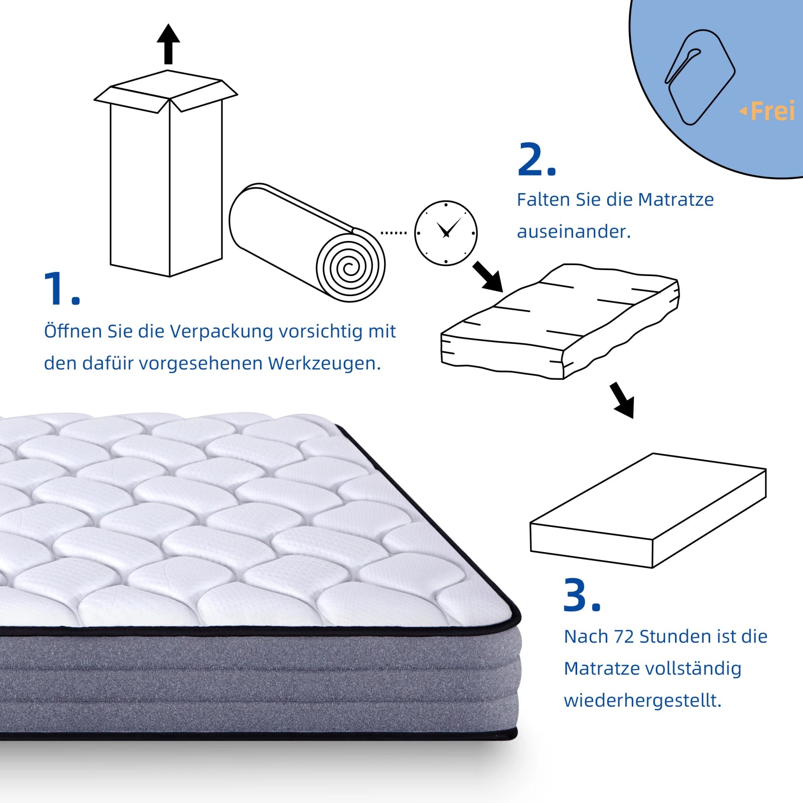 Pocketveringmatras 90x200 cm – 7‑zones H3 – Ergonomische ondersteuning & comfort