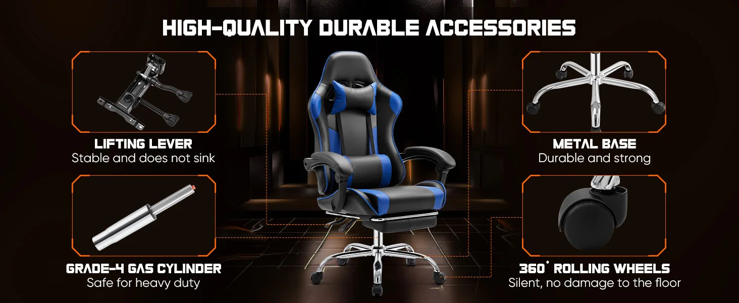 Ergonomische Gaming Stoel met Verstelbare Hoogte en Lendensteun – Draaibare Bureaustoel van PU Leer voor Kantoor & Thuisgebruik