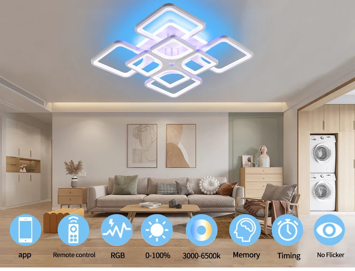 Vierkante LED Plafondlamp met Afstandsbediening en Dimfunctie – Moderne Dimbare Plafondverlichting voor Woonkamer, Slaapkamer & Hal
