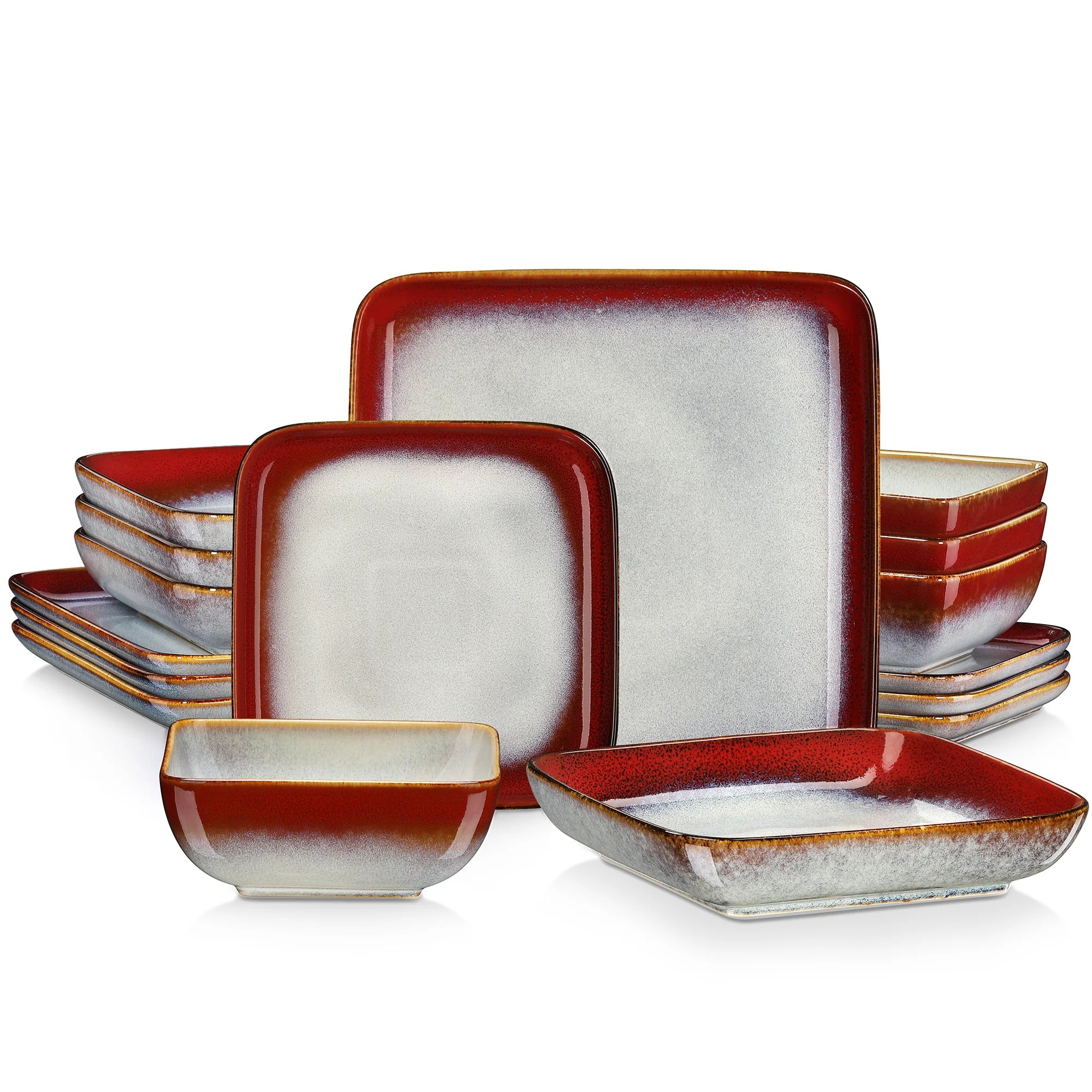 Stern Groen 16-Delige Serviesset – Modern Keramisch Dinnerservies voor 4 Personen – Vierkant Design – Blauw Groen Glazuur – Steengoed Servies