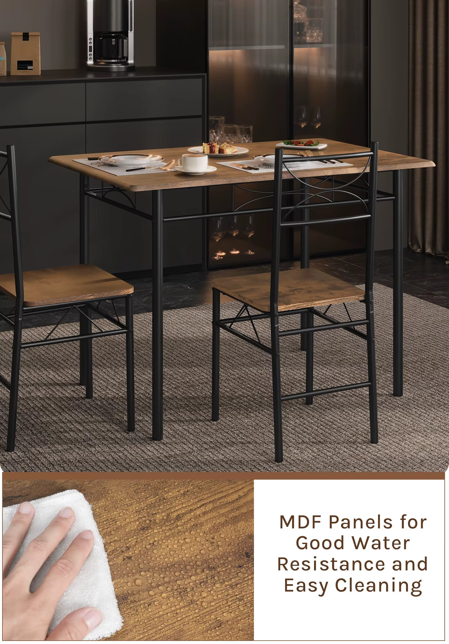 Eettafel Set voor 4 Personen – Rechthoekige Tafel met 4 Stoelen
