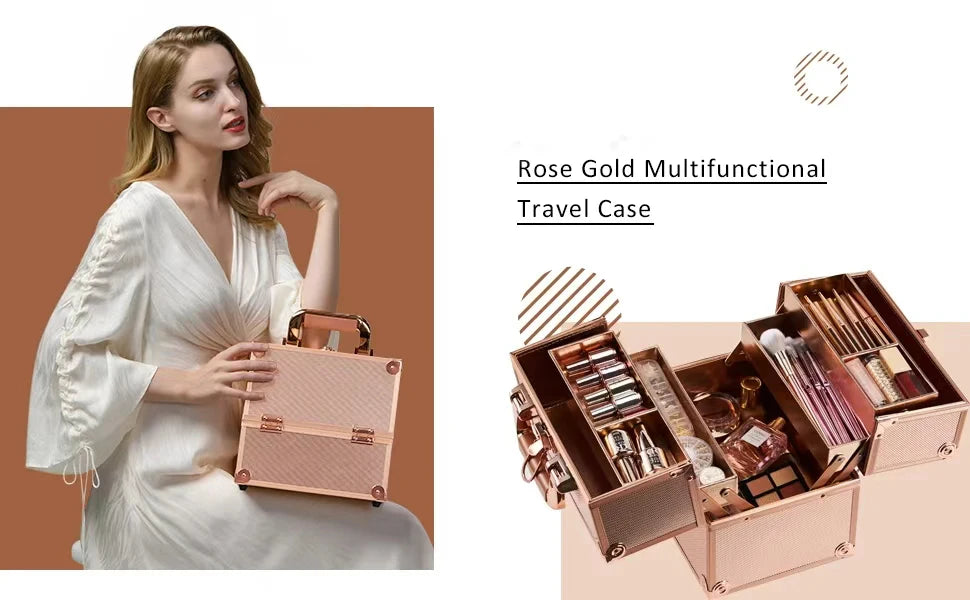 Draagbare Make-up Train Case – 4 Lades Organizer Koffer – Waterdicht en Reisklaar