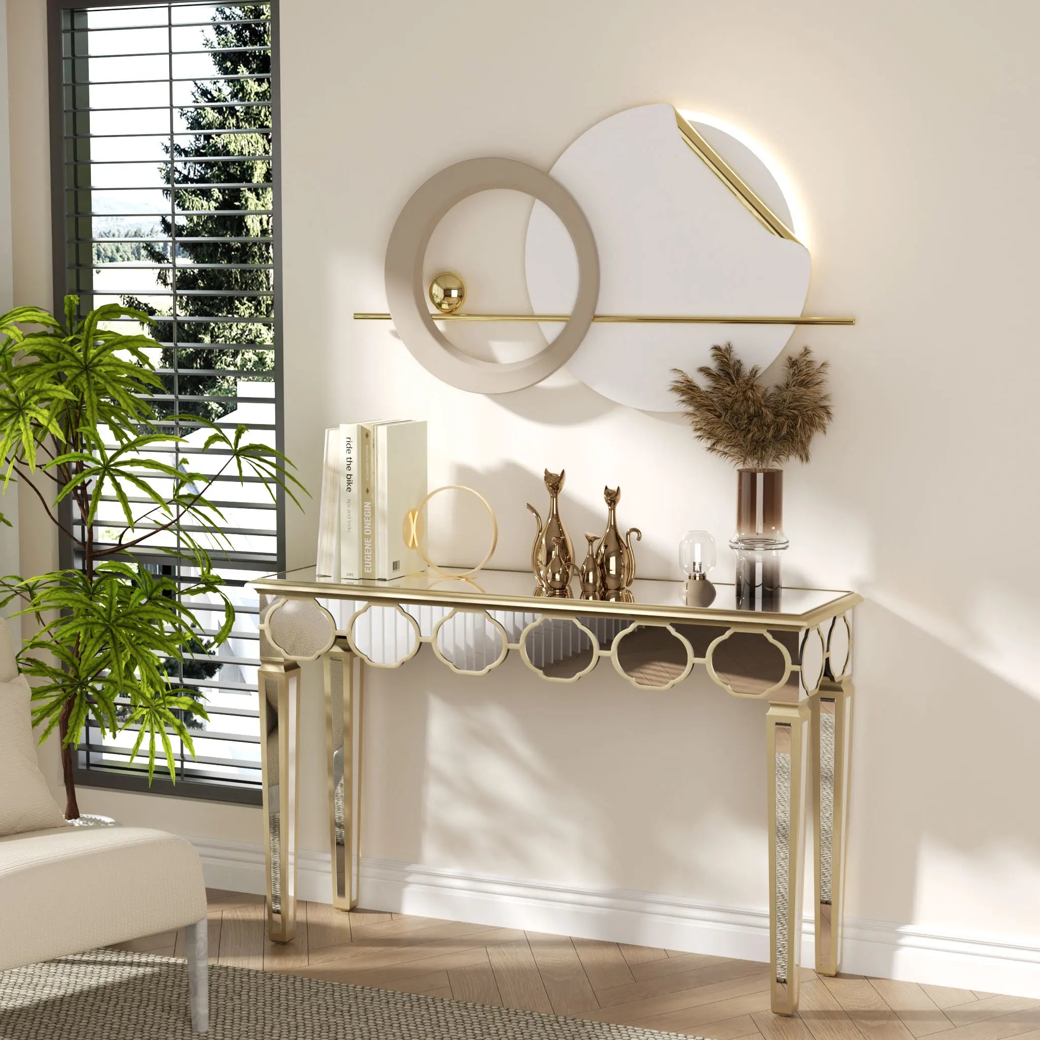 Spiegelconsole Tafel Zilver Goud met Spiegelafwerking – Moderne Sidetable voor Hal en Woonkamer (120 cm)