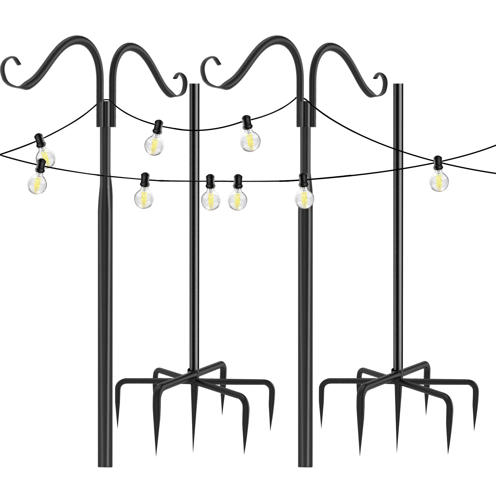 Verstelbare Slingerlichtpalen voor Buiten – RVS Lichtpalen Tuin Set met Dubbele Haken