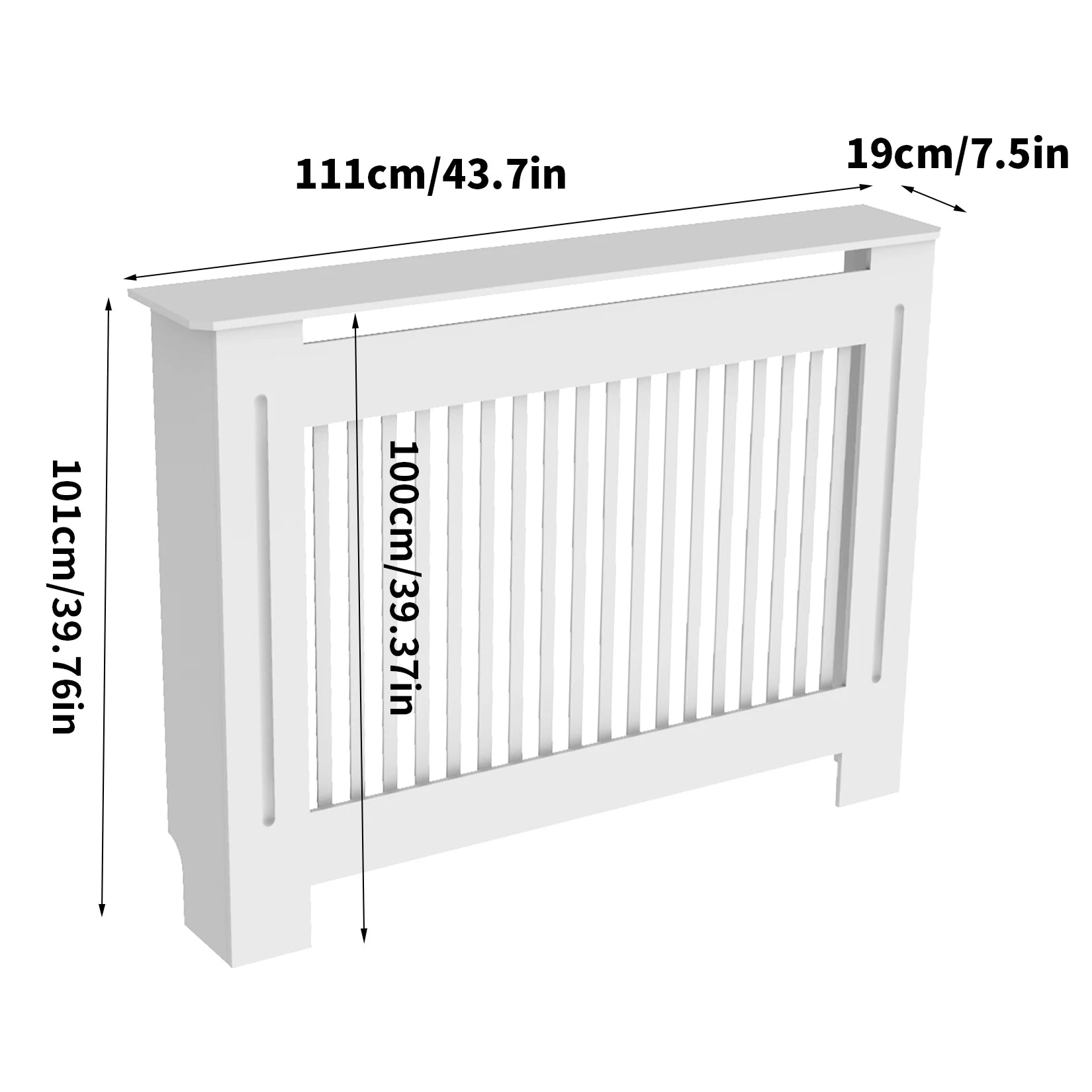 Moderne Radiator Cover Hoog – MDF Radiator Ombouw met Verticale Lamellen | Witte Radiator Kast met Plank