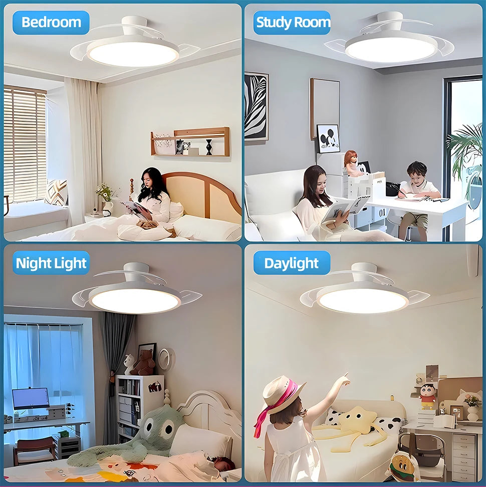 Plafondventilator met Verlichting – Moderne LED Plafondlamp met Intrekbare Bladen