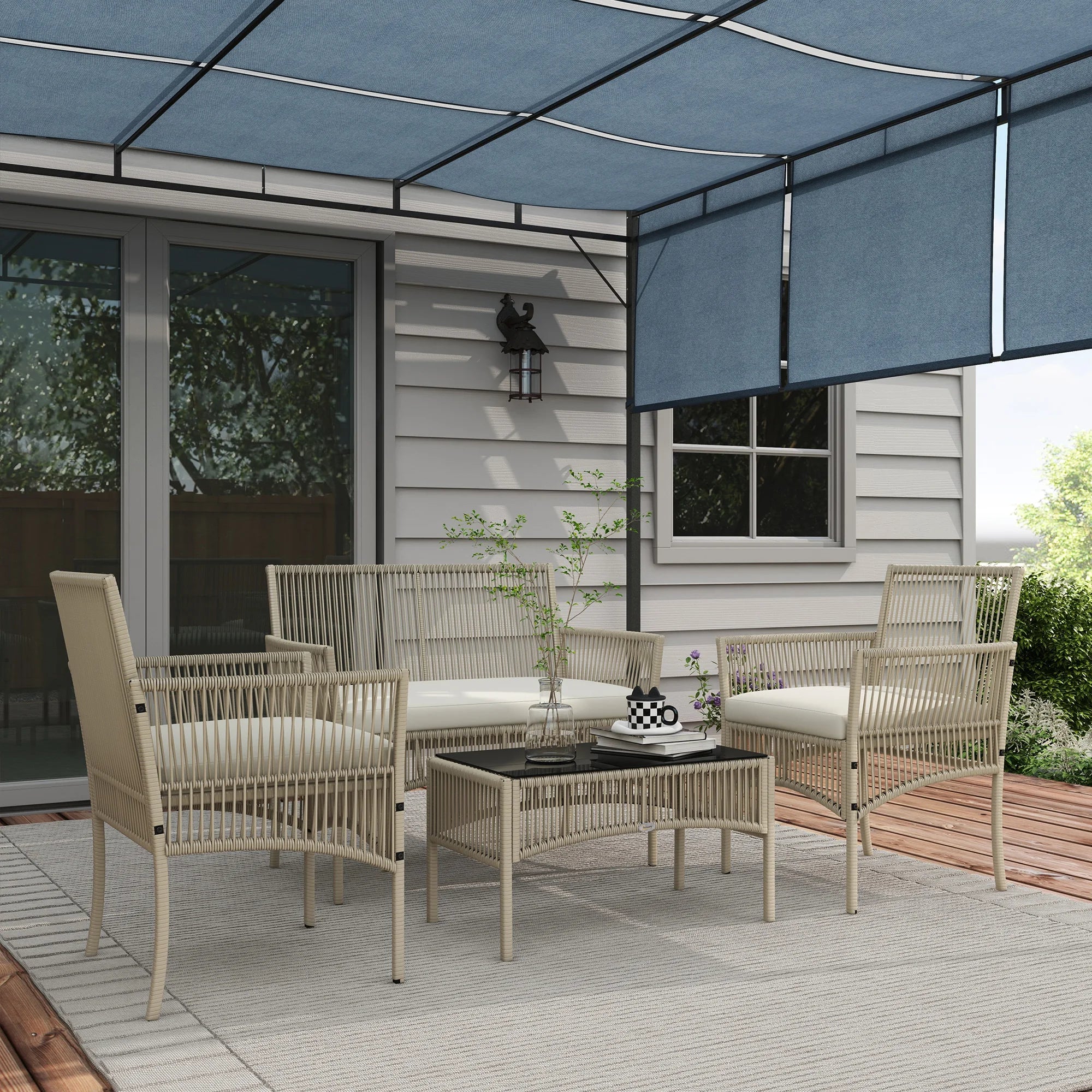 4‑delige rotan tuinmeubelset met kussens – Buitenlounge set tuinmeubelen