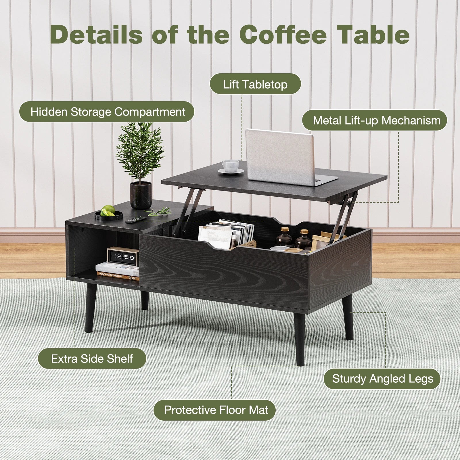 Verstelbare Salontafel met Lift‑Top en Opbergruimte – 100 × 50 cm