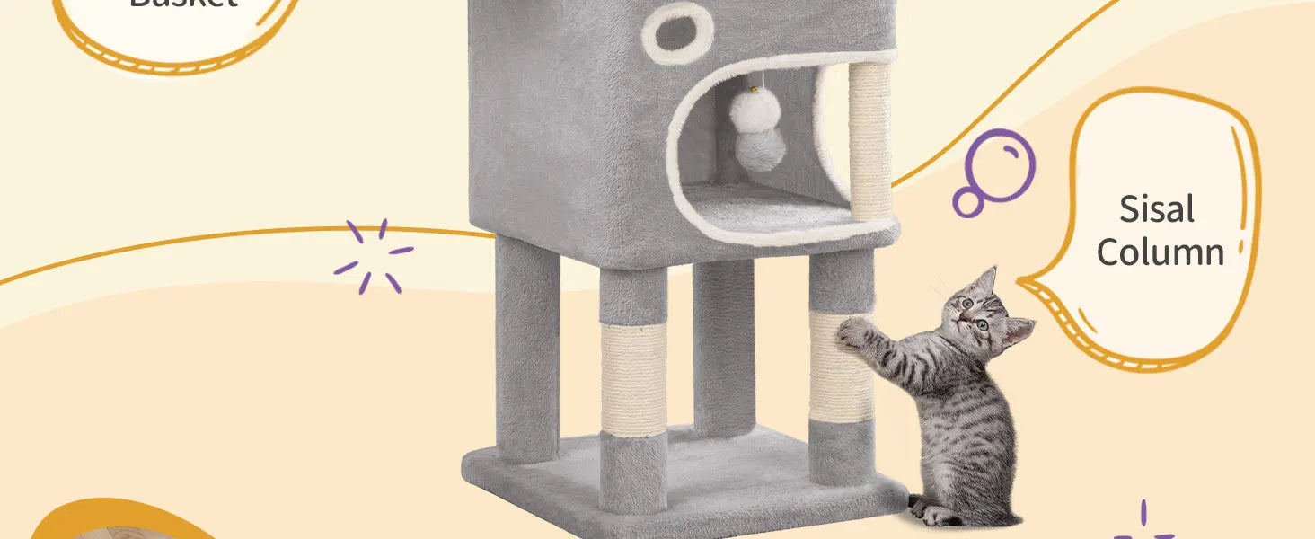 Kattenkrabpaal 159 cm met Meerdere Niveaus – Grote Kattenboom met 2 Huisjes, Platforms, Mand & Sisal Krabpalen voor Binnenkatten