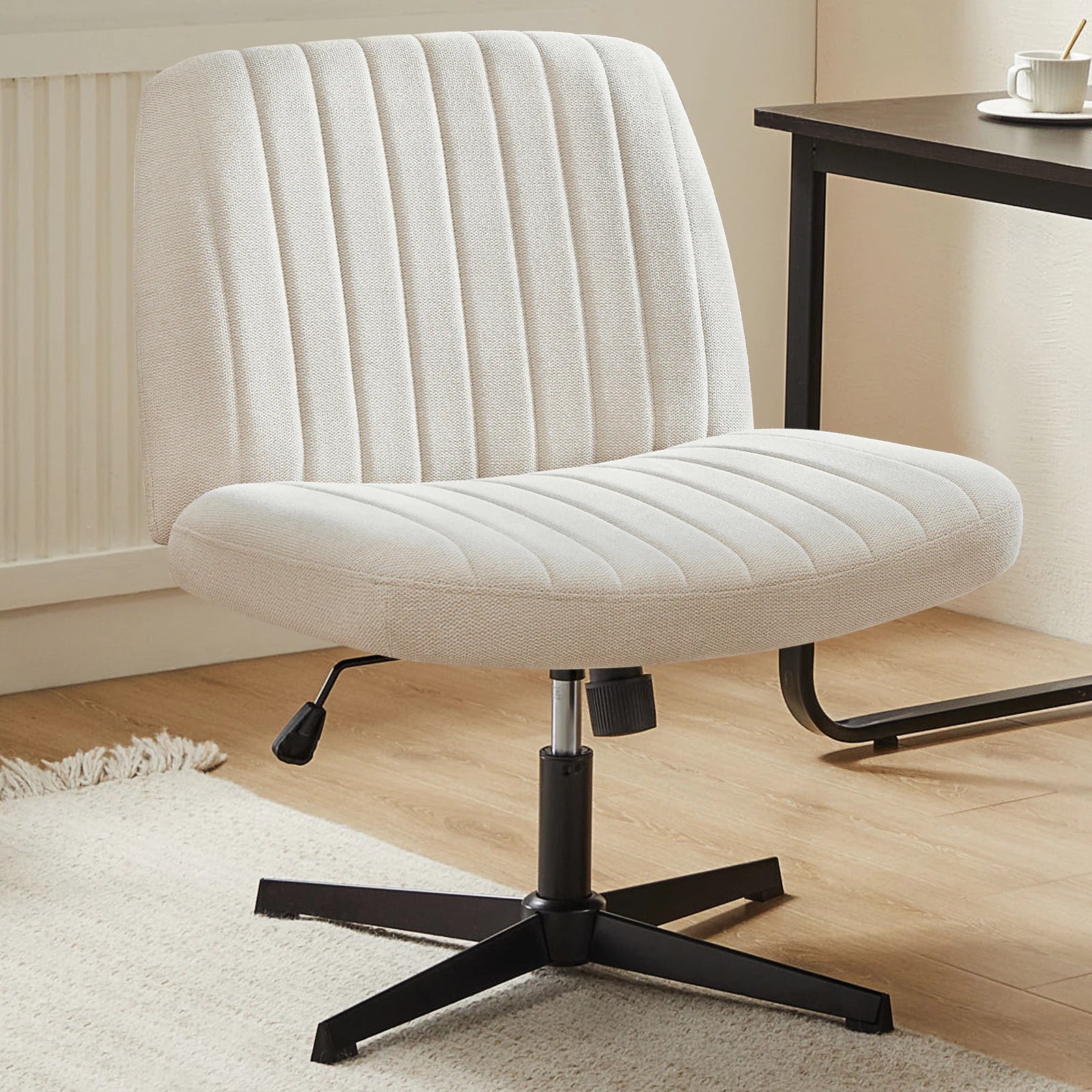 Brede verstelbare armloze draaistoel voor kantoor, woonkamer, gaming & bureau – comfortabele stof – 360° swivel