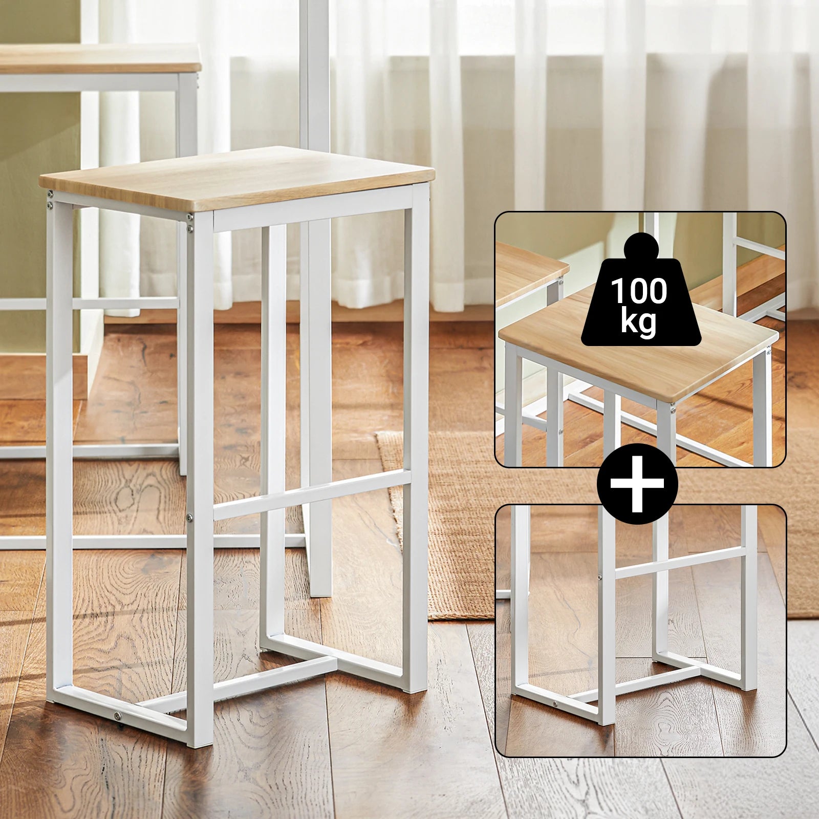 Eettafel met 4 barkrukken set – ruimtebesparende hoge keukentafel met stoelen voor kleine ruimtes