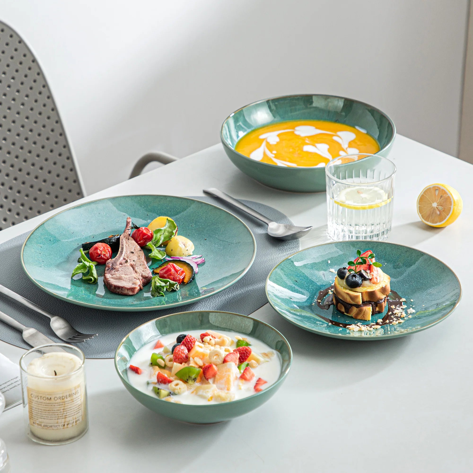 Servies Set 16-48 Delig – Modern Steengoed Servies voor 4 tot 12 Personen - Groen
