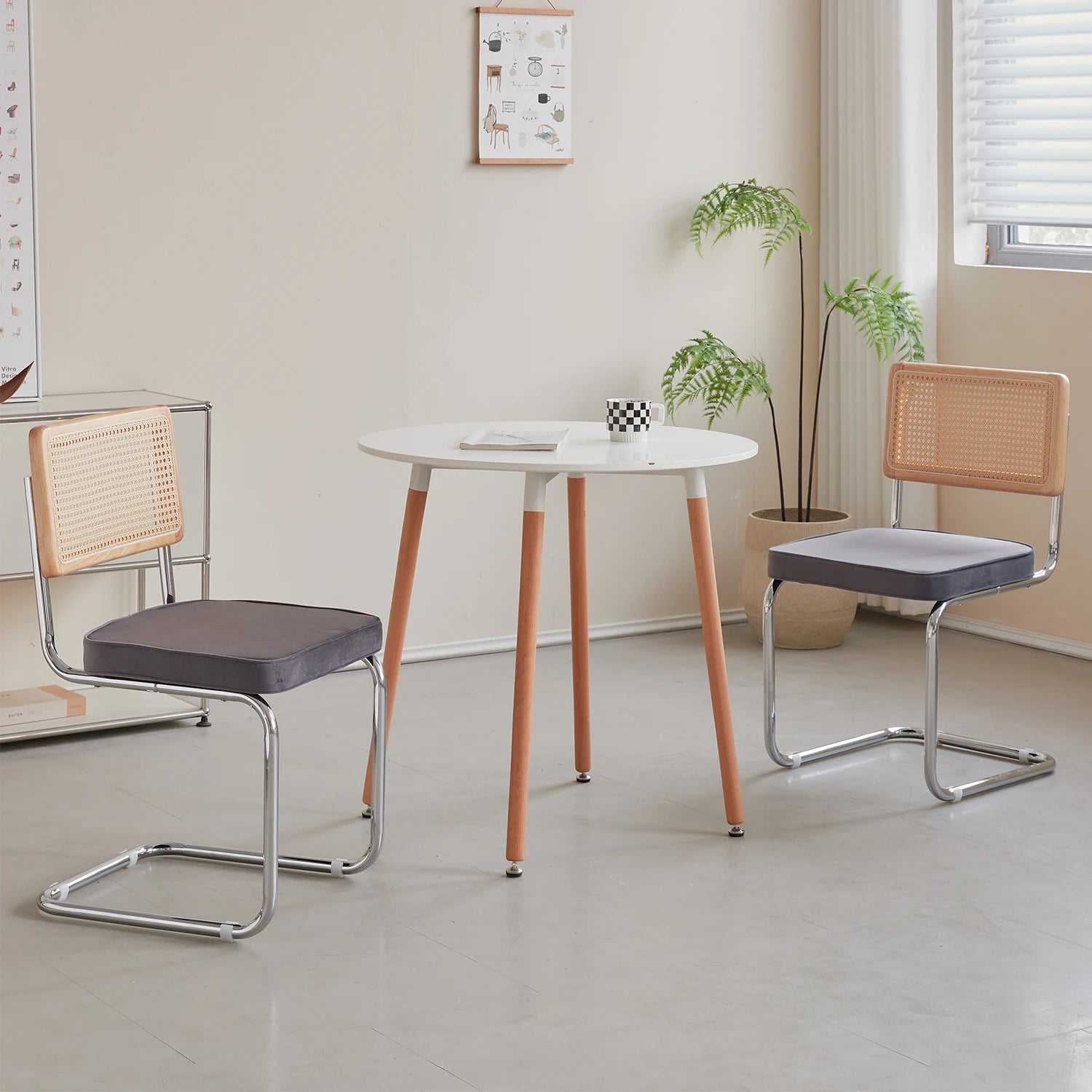 Rotan Eetkamerstoelen Set van 2 of 4 – Retro Design met Velvet Zitting en Metalen Frame