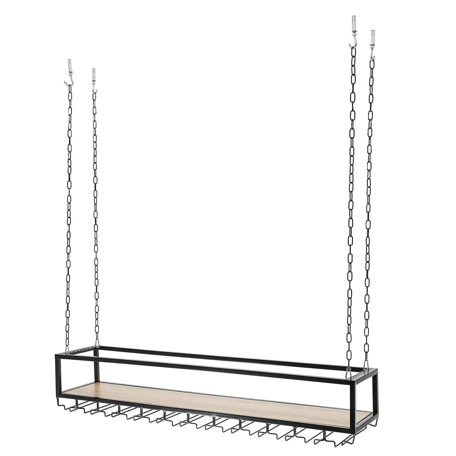 Hangend Wijnrek Industrieel met Glazenhouder – Vintage Plafond Wijnrek Metaal & Hout