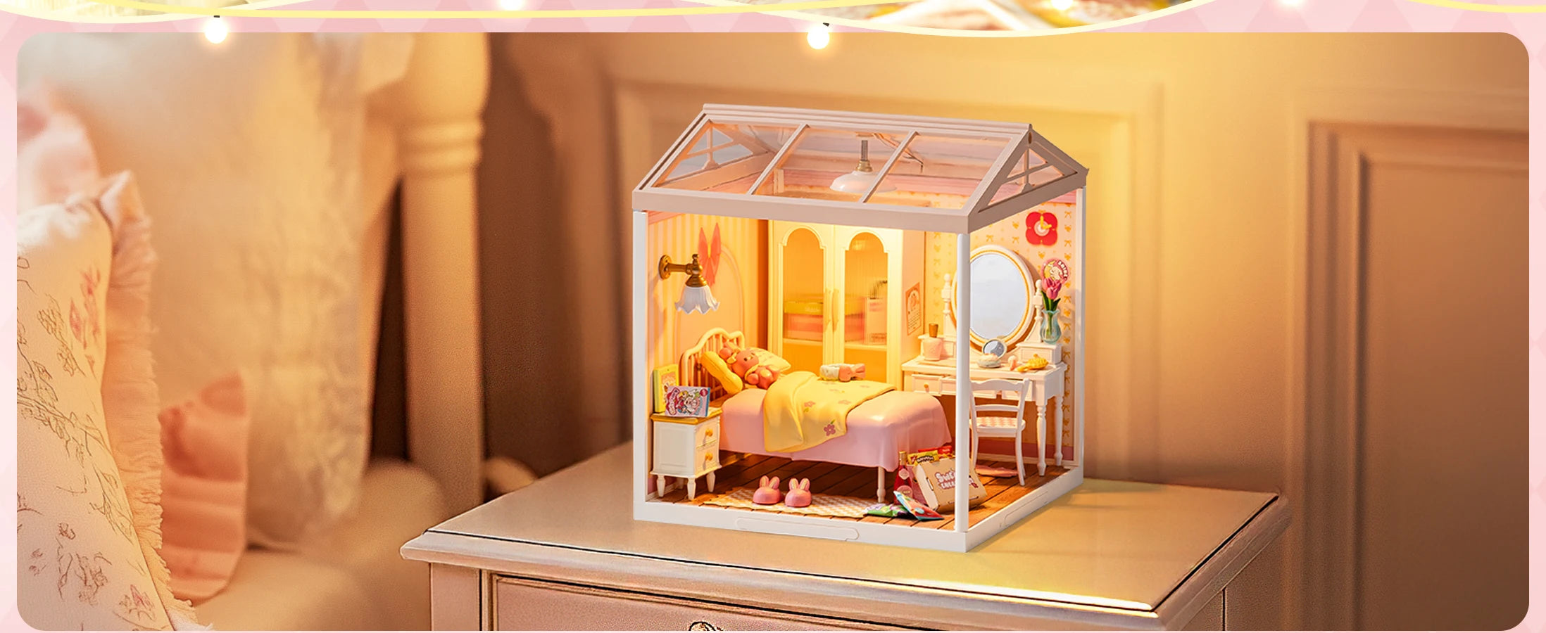 3D Puzzel Miniatuur Roze Slaapkamer – DIY Bouwset voor Creatieve Hobbyisten en Poppenhuisfans