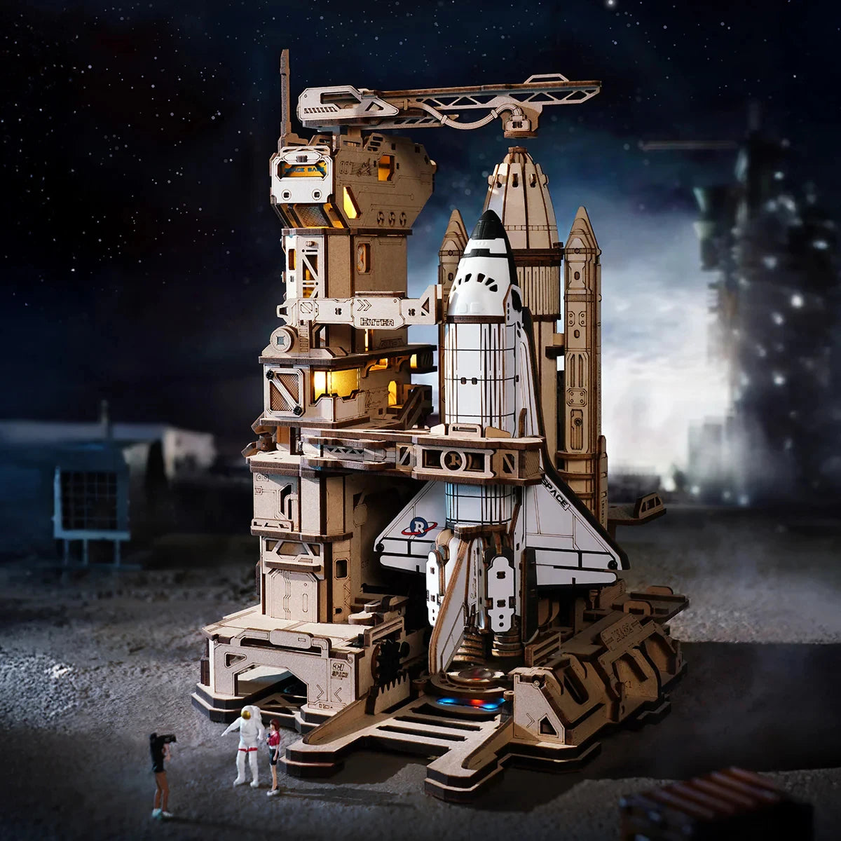 3D Houten Space Shuttle Puzzel met LED Licht – Mechanisch Bouwmodel voor Volwassenen en Tieners – Educatief STEM Cadeau