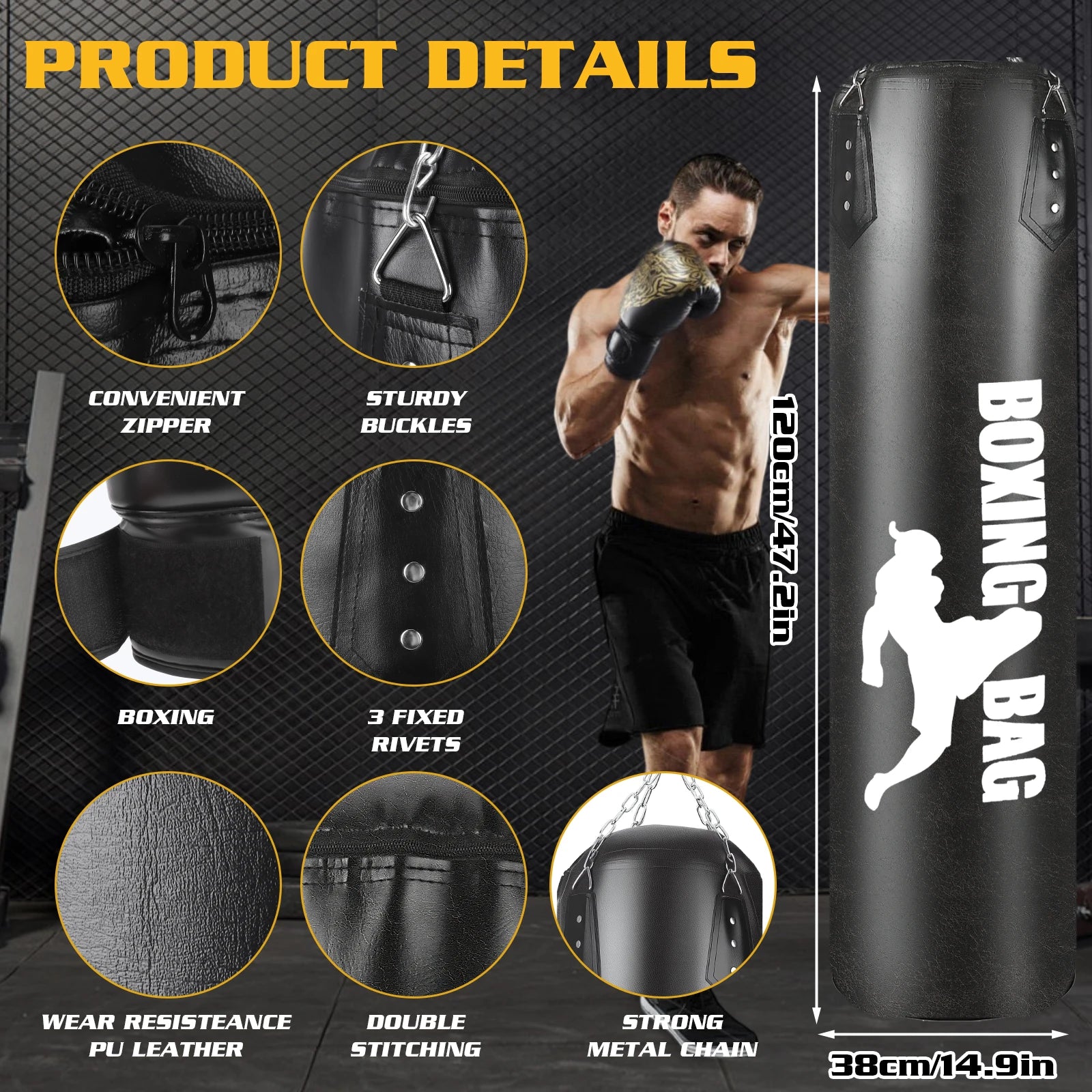 Bokszak Set Volwassenen Hangend – Complete Kickboks & Muay Thai Trainingsset met Handschoenen en Reactiebal