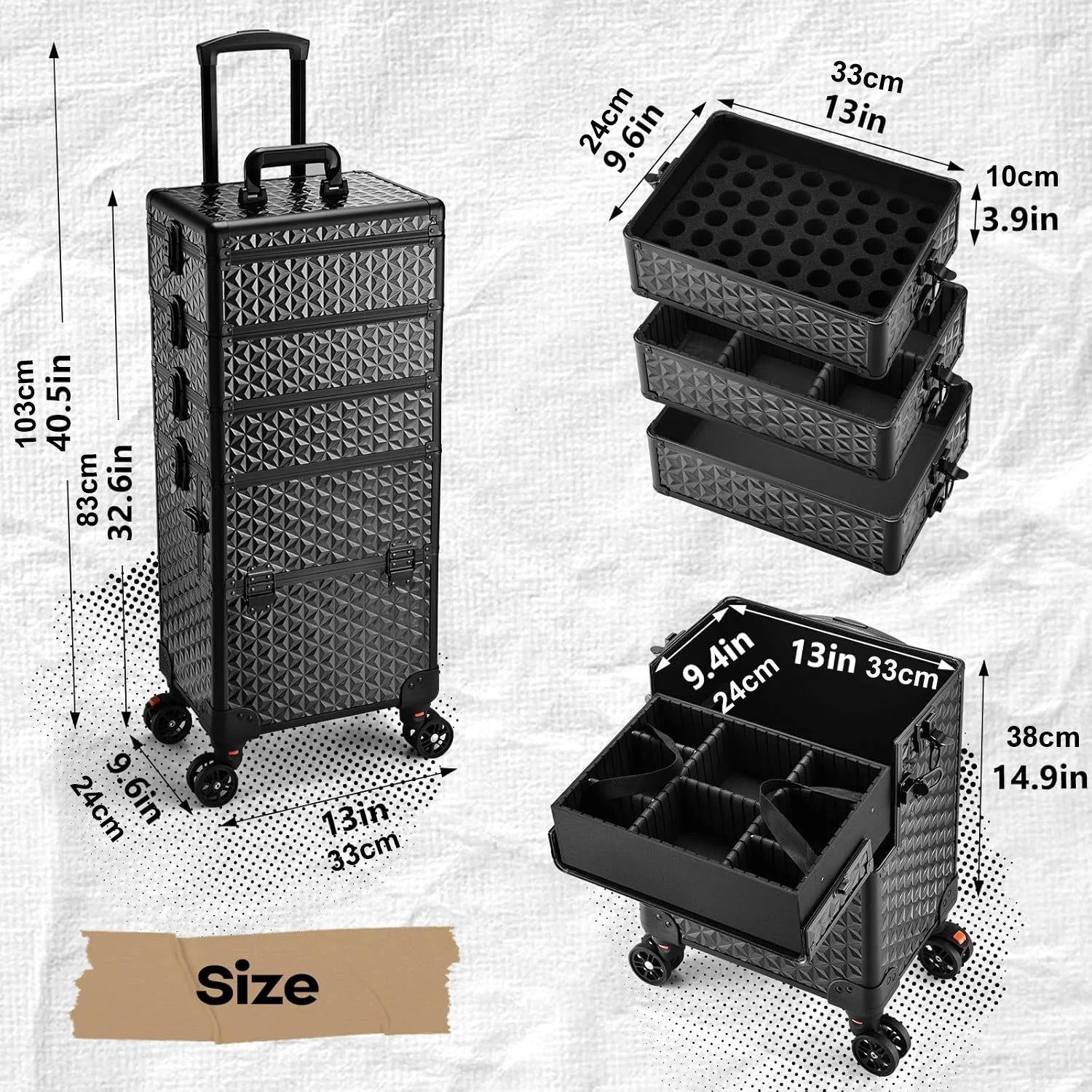 Professionele Make-up Trolley Extra Groot – Rollende Cosmetica Koffer met Wielen en Uittrekbare Handgreep – Organizer voor Visagisten en Thuisgebruik