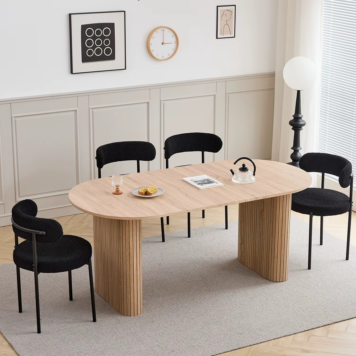 Ovale Eettafel 180×90 cm – Scandinavisch Design, Massief Houten Blad voor 6–8 Personen