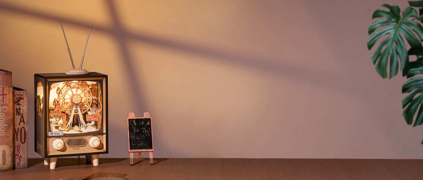 3D Houten Muziekdoos Reuzenrad met Licht – Sunset Carnival Nachtlampje en Decoratie – USB Oplaadbaar voor Woonkamer en Slaapkamer