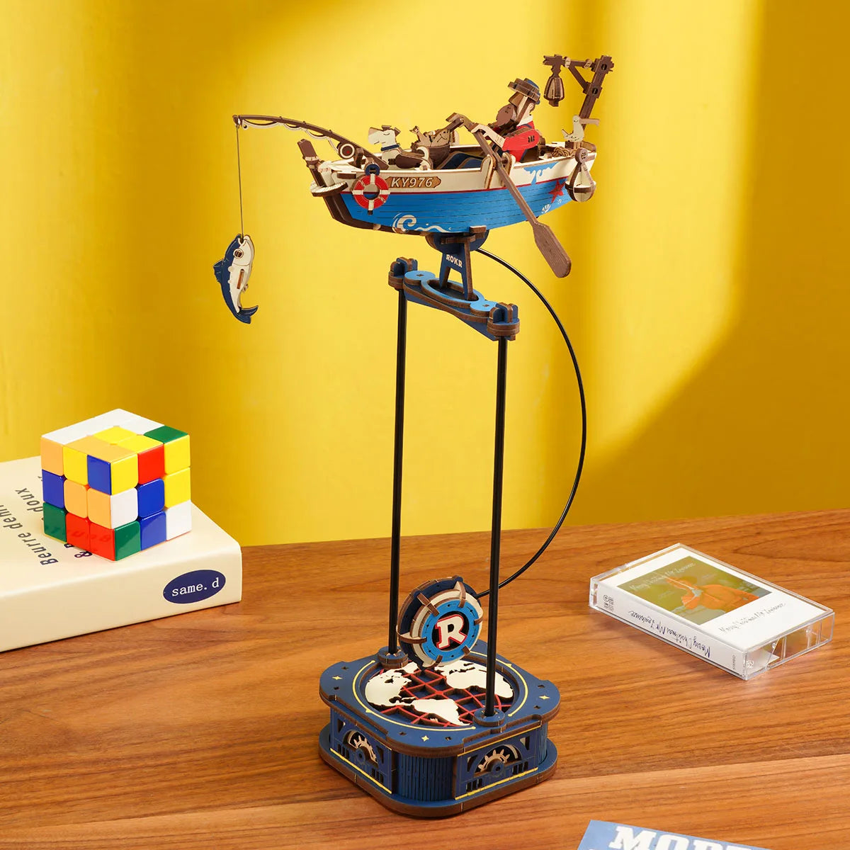 3D Houten Puzzel Vissersboot – DIY Bouwpakket met Bewegende Onderdelen – Mechanische Modelboot Decoratie en Creatief Cadeau 14+