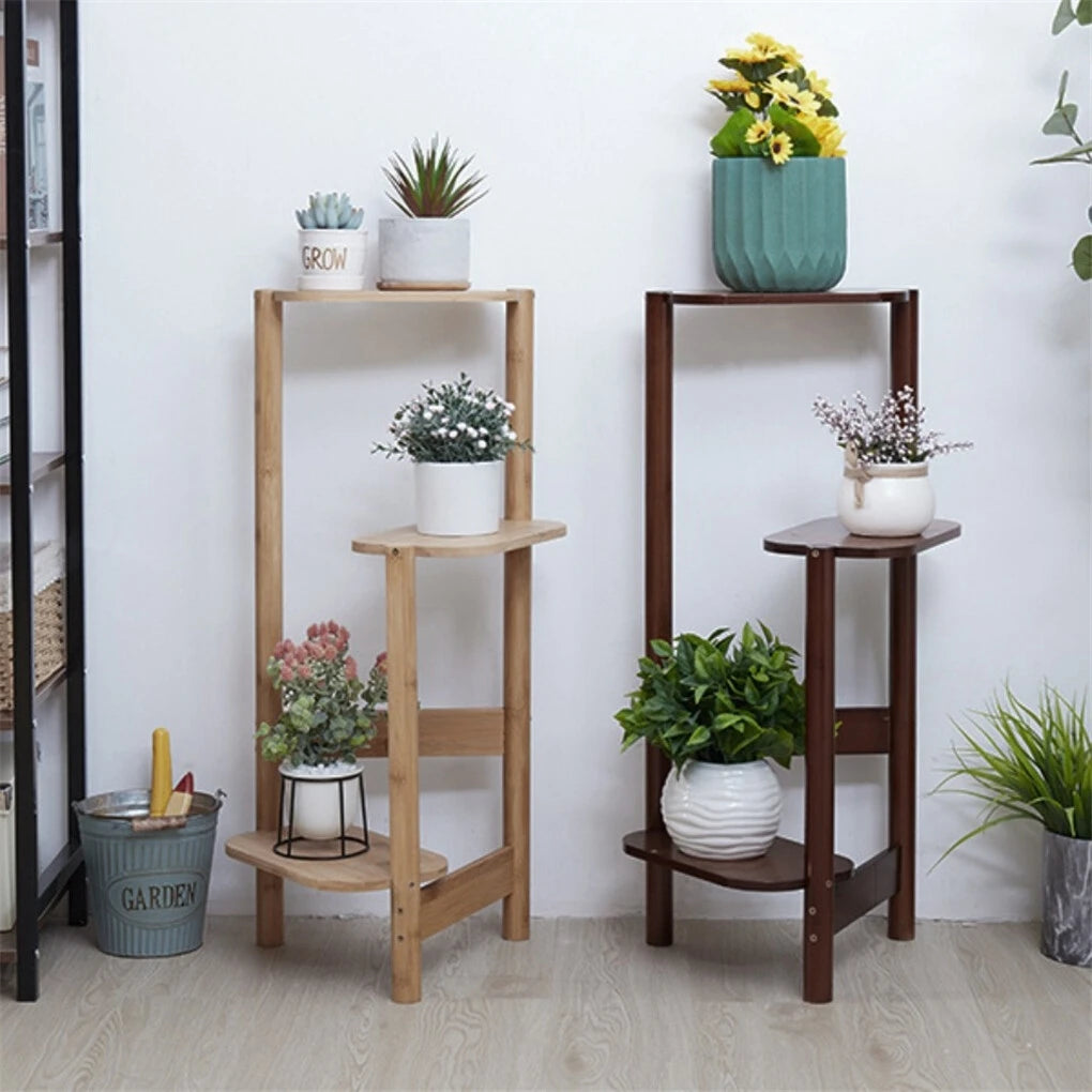 3-Laags Bamboe Plantenstandaard voor Binnen – Hoek Plantenrek voor Balkon, Woonkamer en Slaapkamer