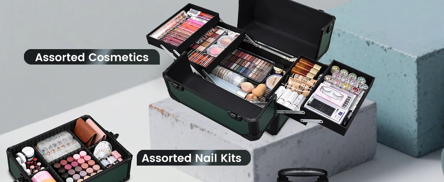 Professionele Rollende Make-up Koffer 5-in-1 – Groot, Duurzaam en Lichtgewicht Trolley voor Cosmetica en Beauty Accessoires