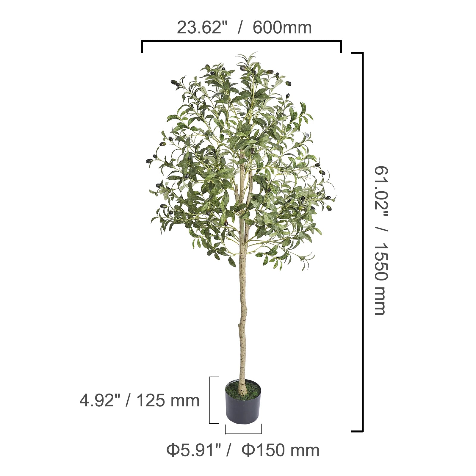 Kunstmatige Olijfboom 120-180 cm – Realistische Nep Olijfboom in Pot – Onderhoudsvrije Kunstplant voor Binnen & Buiten