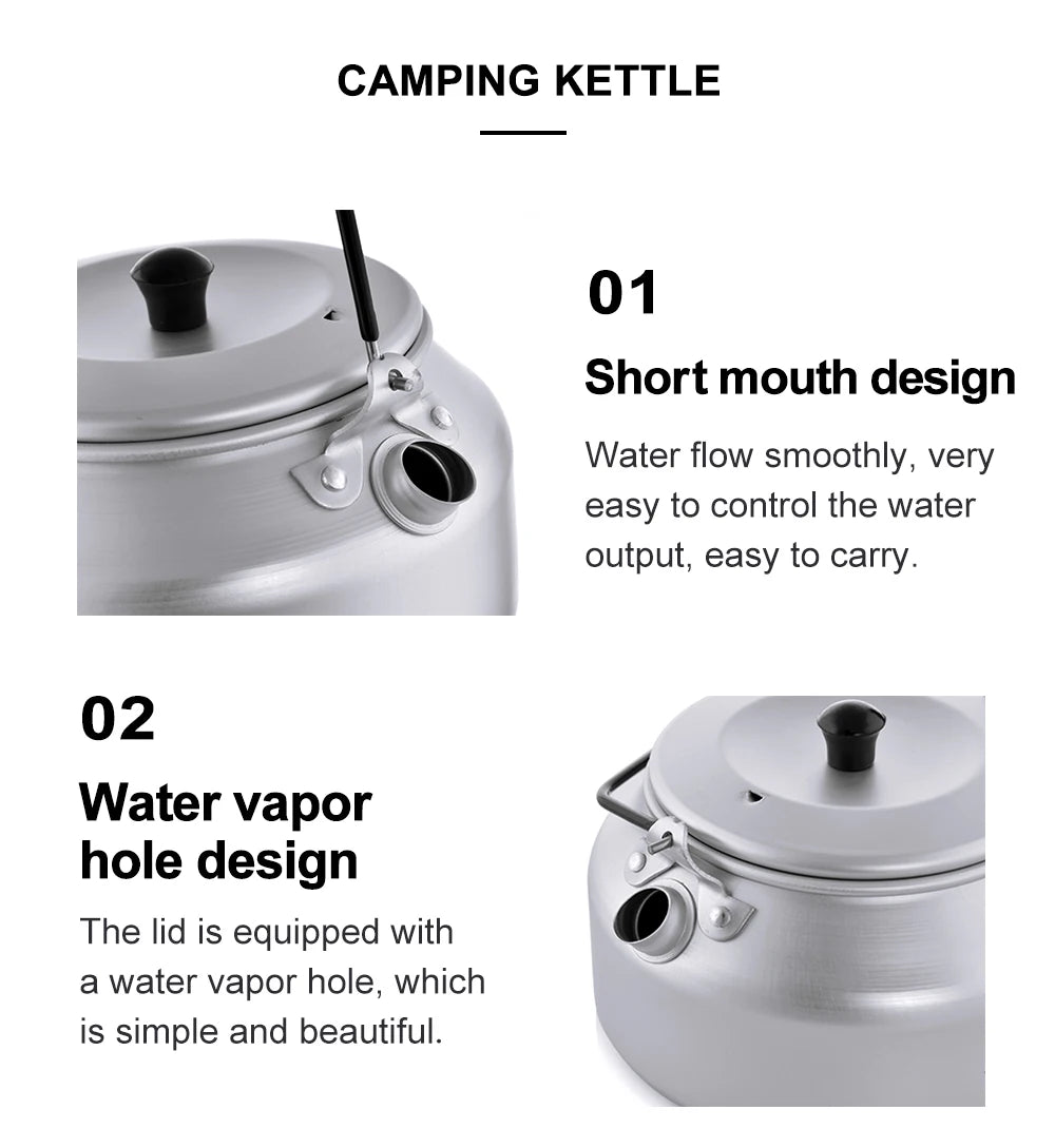 Draagbare Aluminium Camping Waterkoker 1L – Lichtgewicht Outdoor Ketel Voor Koken & Warme Dranken